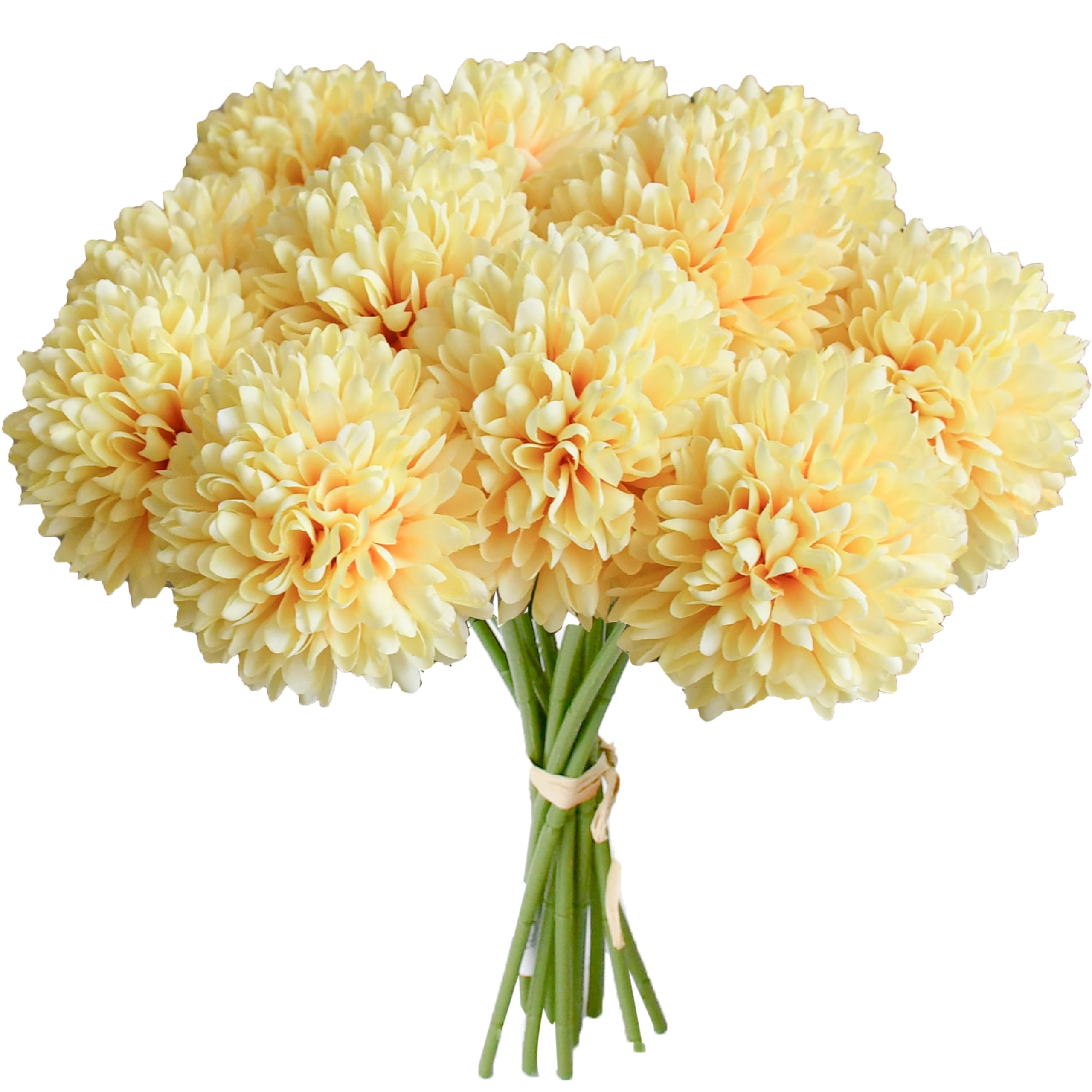 Mandy's Yellow Chrysanthemum - 12 Pcs Artificial Mums Flowers for Home Table Centerpiece, Spring & Summer Decor, UV-Resistant Silk Flowers for Porch,