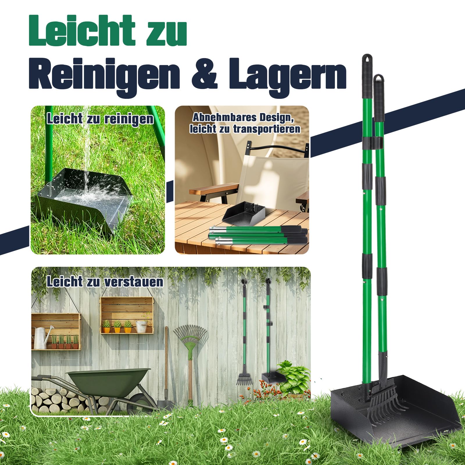 Hundekotschaufel Kehrschaufel & Rechen Mit Abfallsäcken, Hundekotsammler Langer Griff, Hundekot Scooper Für Garten & Laub