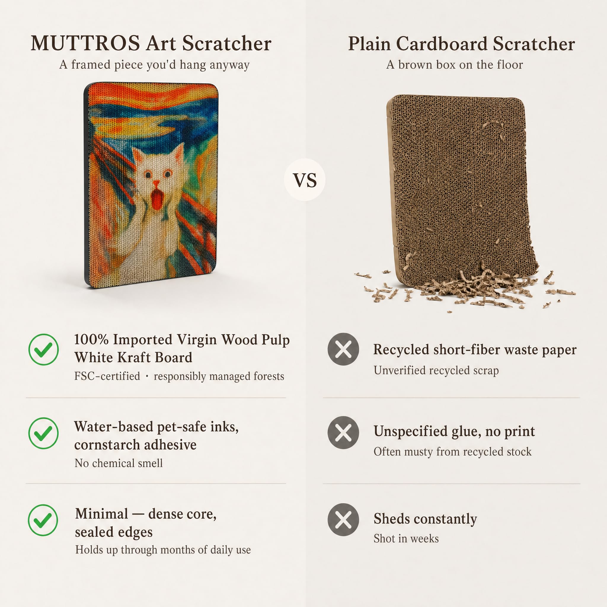 MUTTROS 3 Pack Art Wall Cat Scratcher, Vertical Wall Mounted Cardboard Cat Scratching Board with Adhesive Strips, Indoor Cat Toy and Wall Furniture Protector, 16.3*12*0.7 Inches