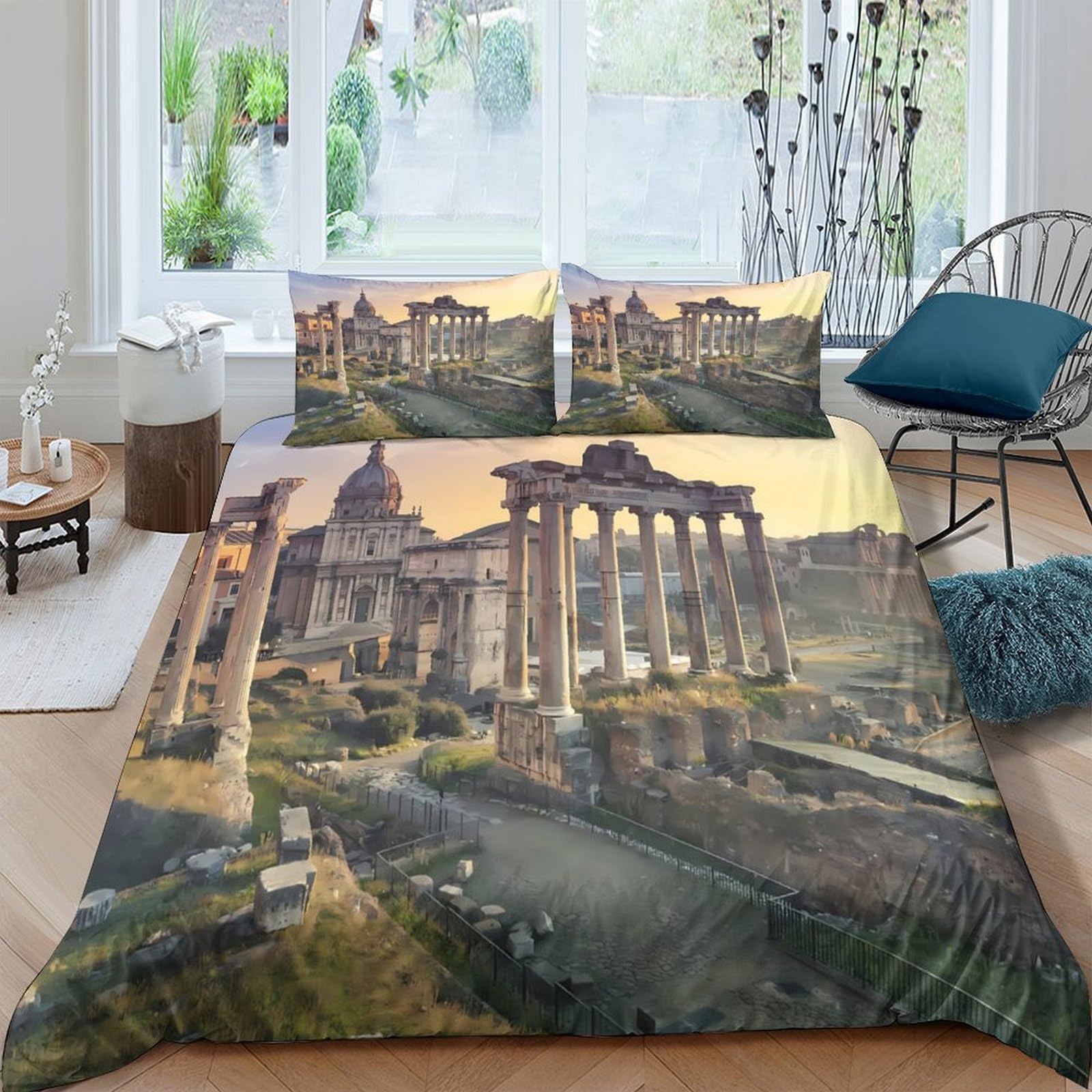 Ctjqhvkz Style-1 3D Printed Roman Ruins Fitted Sheet Microfiber Soft Breathable Ancient Temple Bed Cover For Bedroom Guest Room Decor Protection Single（135X200cm）