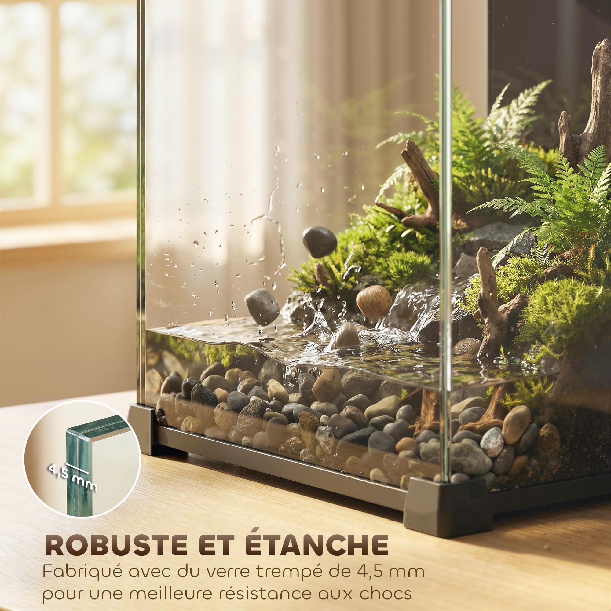 PawHut Aquarium en Verre Trempé 36L Complet avec Filtre Intégré, Pompe 5W et Éclairage LED - Nano Kit Débutant pour Plantes et Poissons 30x30x45cm, Noir