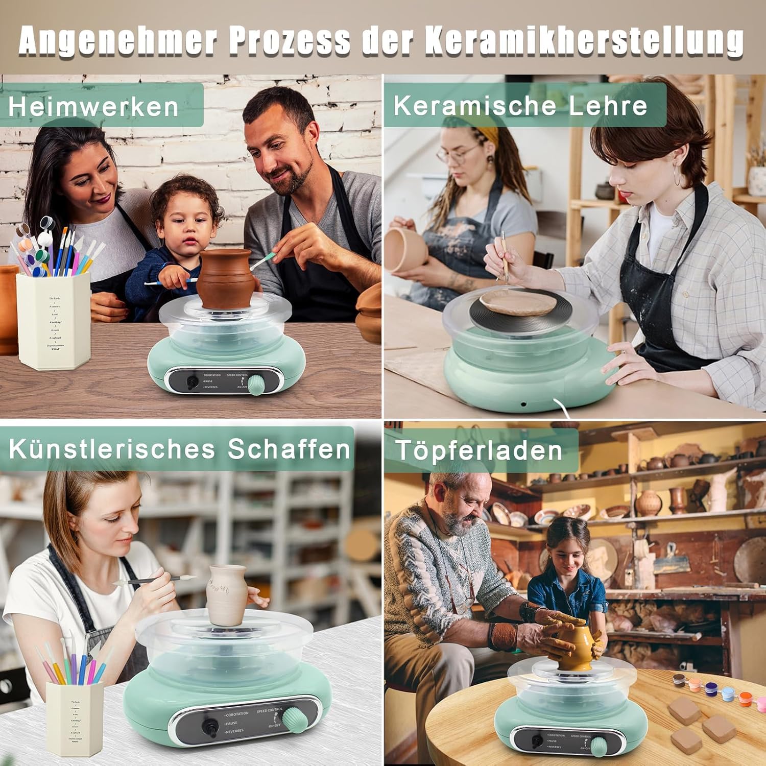 fisca Mini-Töpferscheibe, 4,7" Töpferscheibe für Kinder, Jugendliche und Erwachsene Anfänger, Plug-In-Motor, 1,32 lbs luftgetrockneter Ton, Bastelset für DIY, Keramikarbeiten und Kunstschaffen