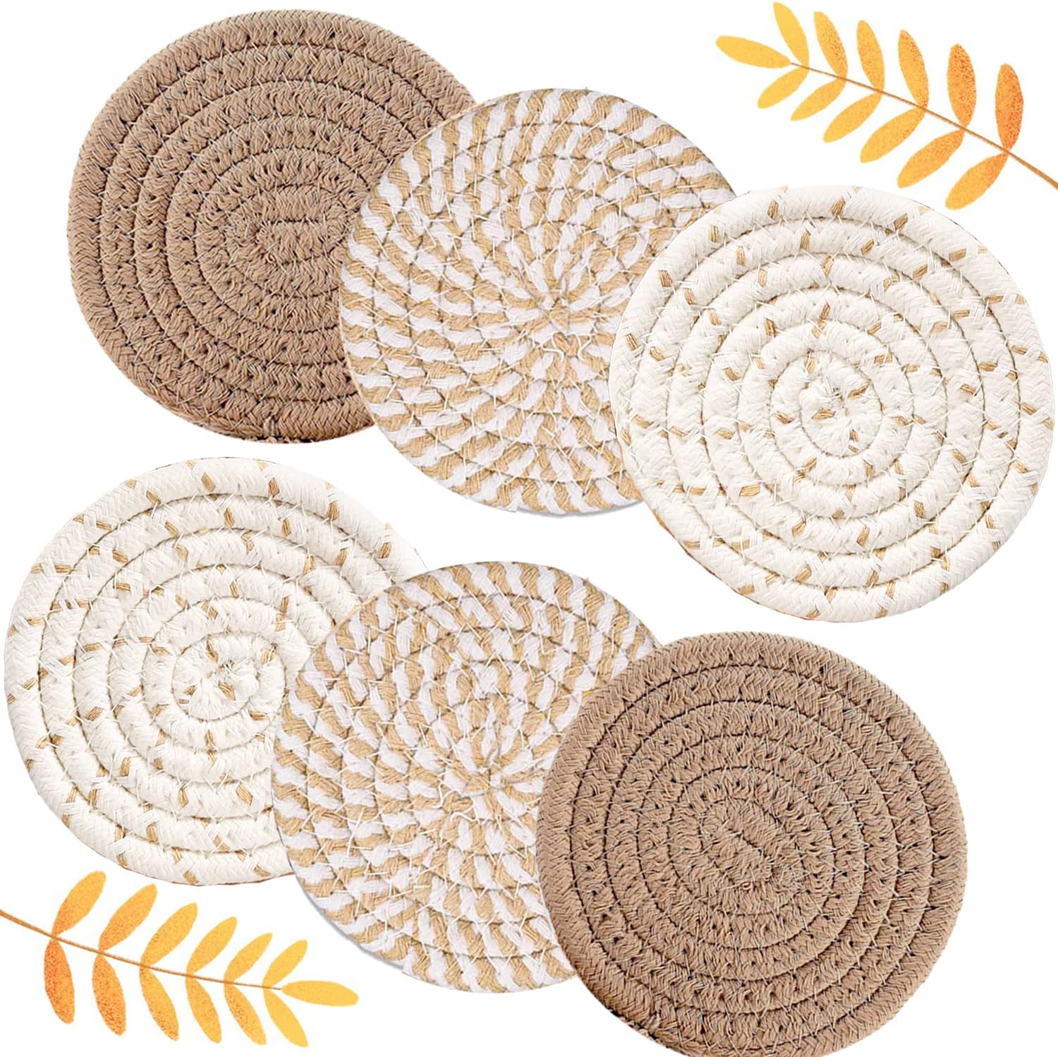 6 Pcs Coasters for Drinks, 4.3 Inch Fit for All Kinds of Cups, Super Absorbent Drink Coasters, Minimalist Cotton Handmade Coaster for Coffee Table Tabletop Protection Housewarming Gift for Home Decor