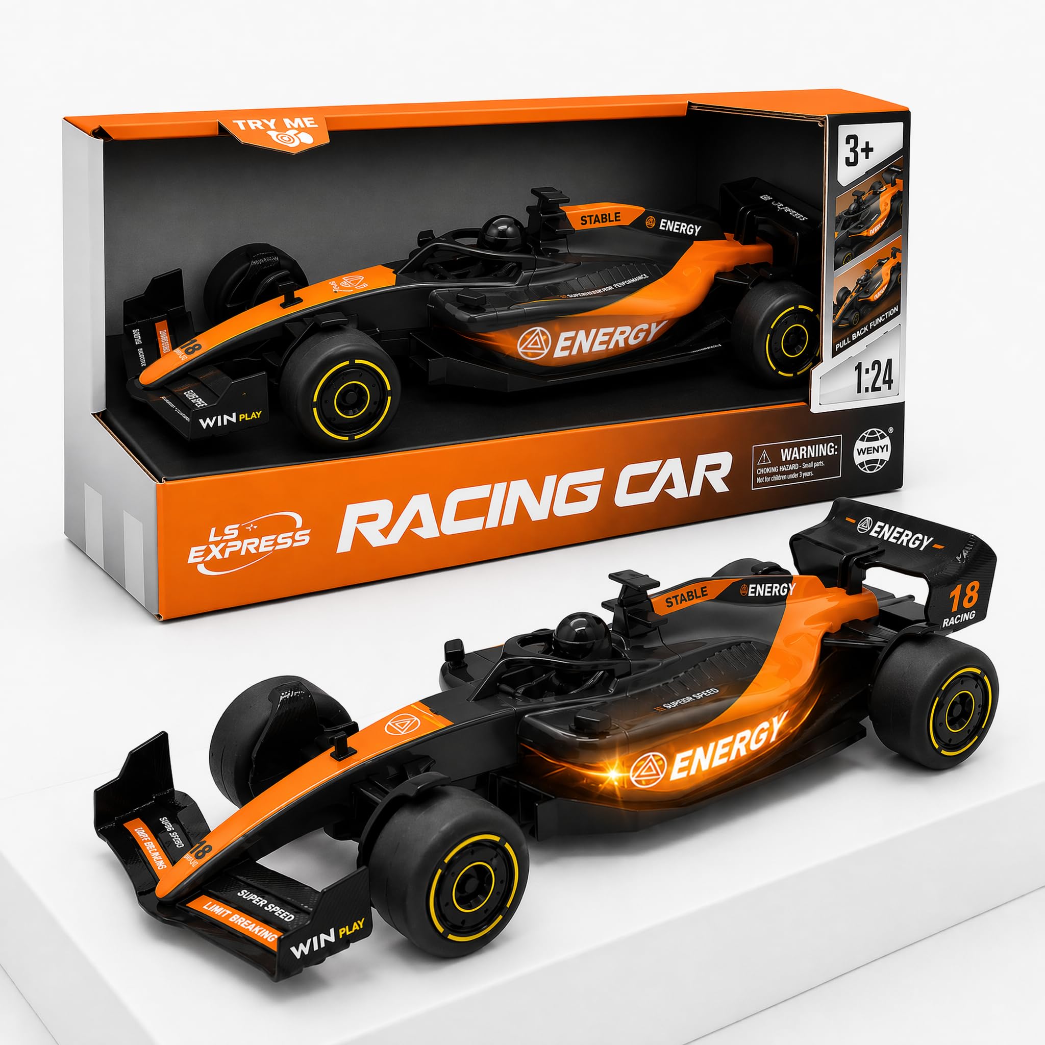 Toyana 1:24 Diecast Model Car - Pull Back F1 Car Model with Light & Sound Effects, Formula 1 Racing Car Toy Gift for Kids Age 3+