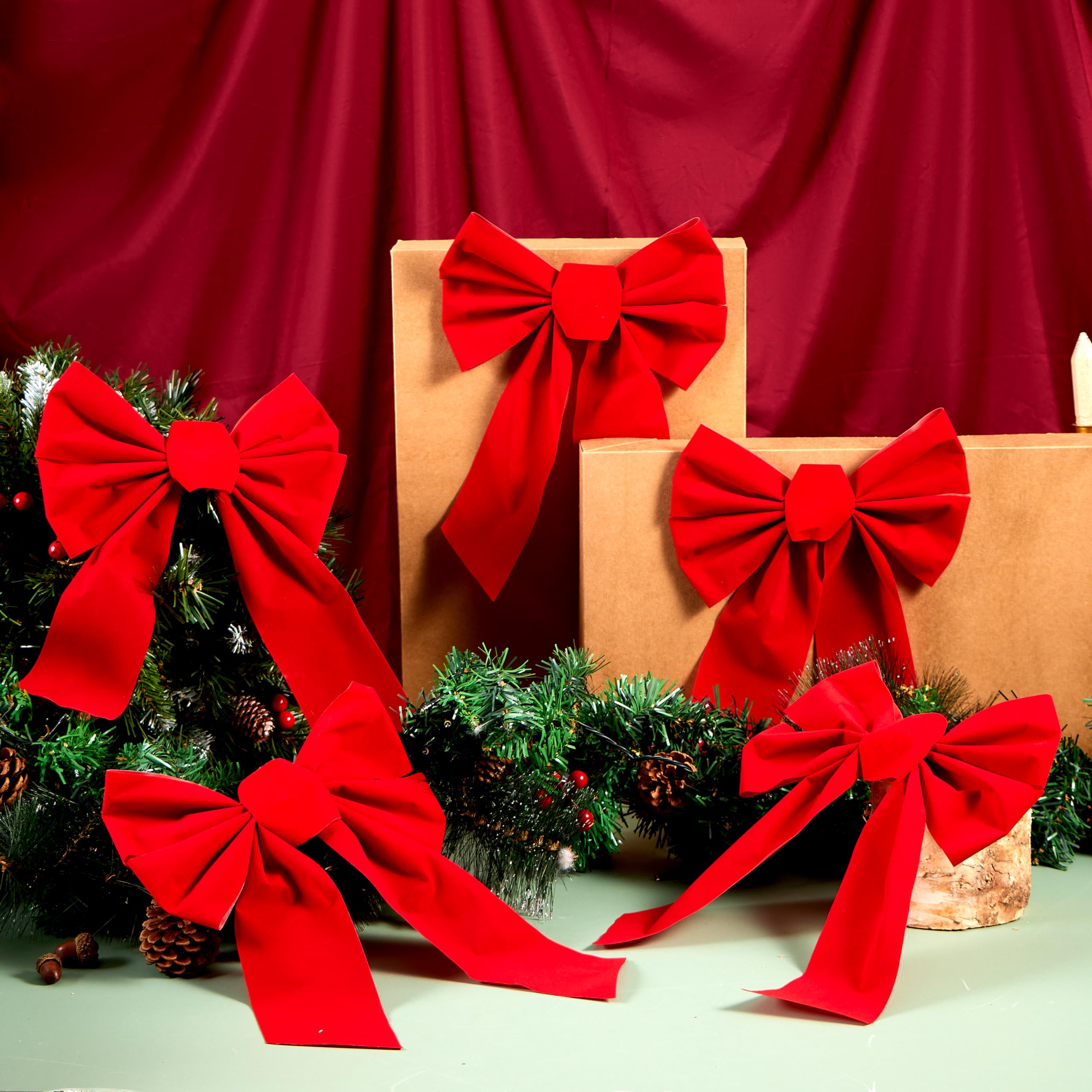 JOYIN 12 rote Weihnachtsschleifen aus Samt, 33 cm lang und 22,9 cm breit, dekorative Weihnachtsschleifen für Kranz, Girlande, Baumdekoration, Innen- und Außenbereich, Urlaubsdekorationen