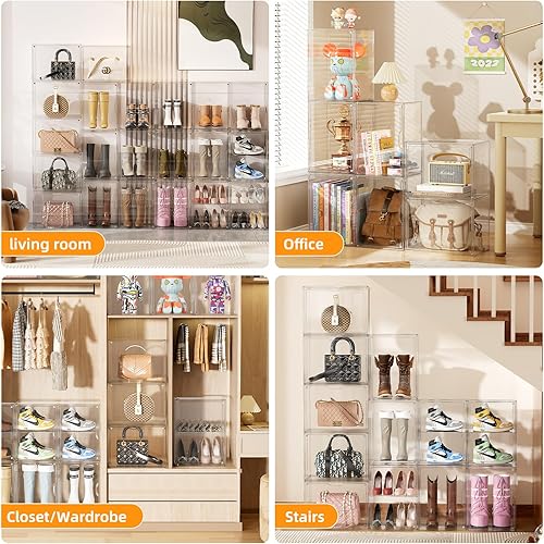 Miniatura 10 de Cajas de almacenamiento de zapatos, Organizador de almacenamiento de zapatos de 3 capas, Cajas de zapatos plegables de plástico transparente