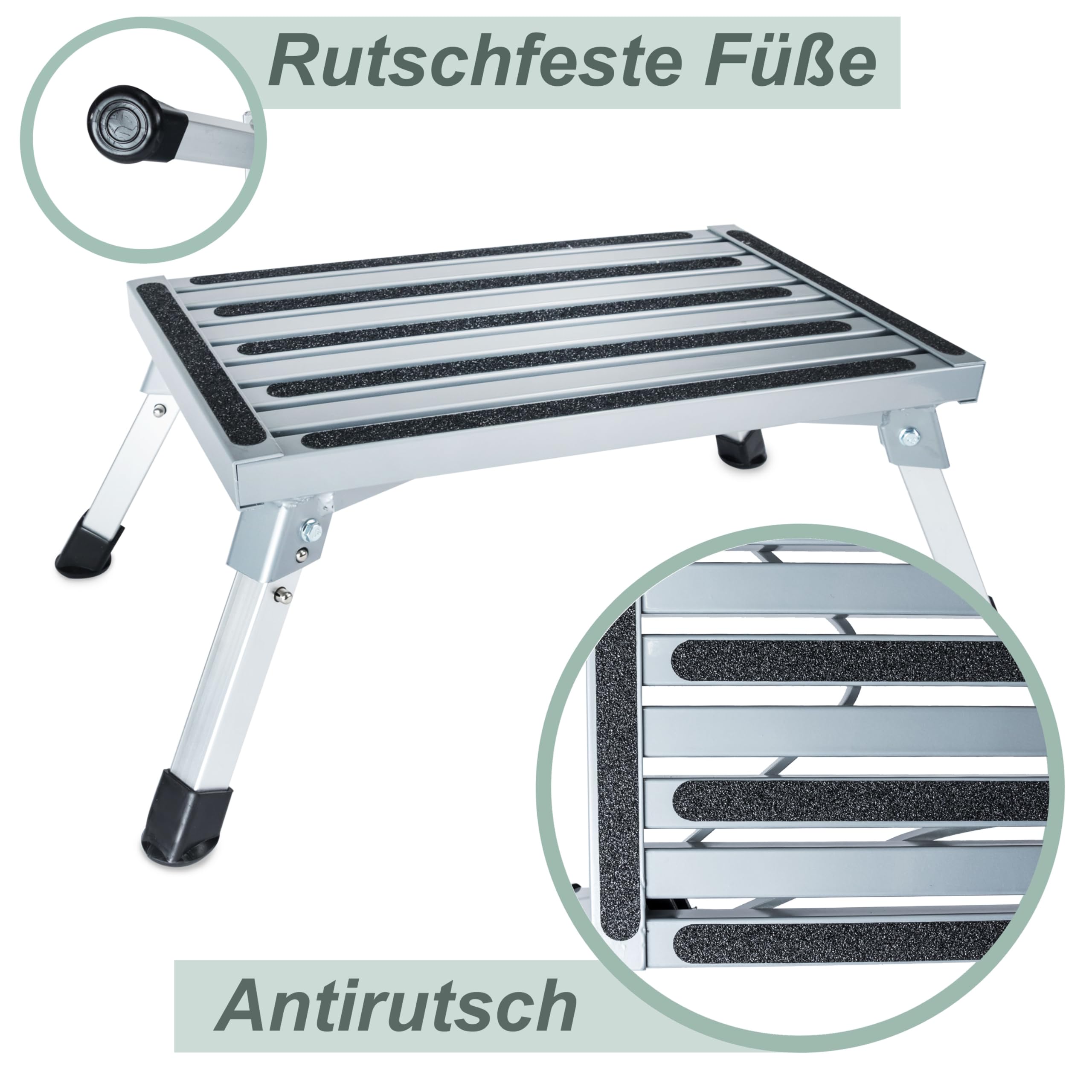 Caravan Trittstufe Klappbare Stufe aus Aluminium bis zu 150kg belastbar mit Anti-Rutsch-Trittfläche Einstiegshilfe Einzeltritt Faltbar Wohnwagen Wohnmobil Fußbank Tritt