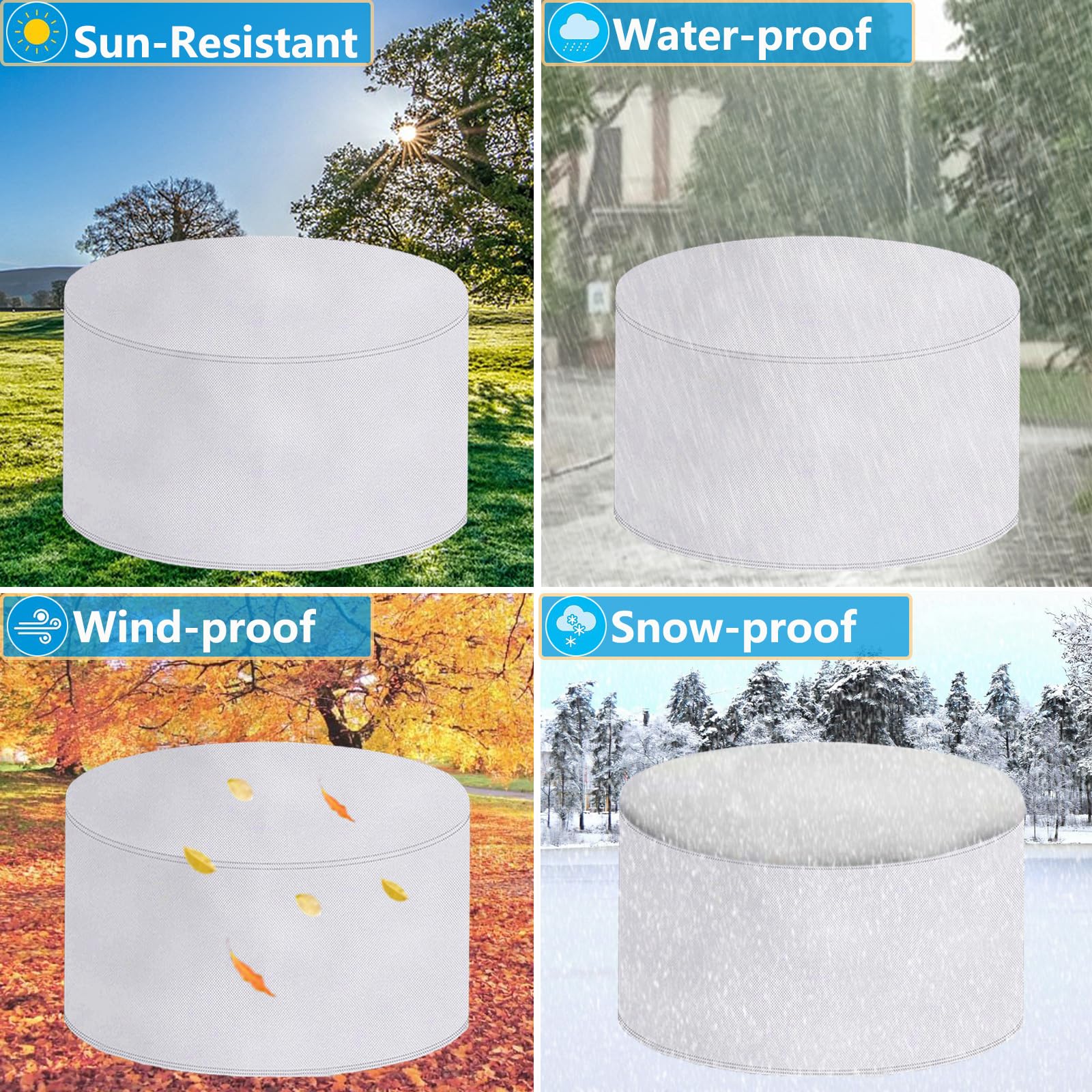 Copertura per Tavolo Esterno Rotondo 110x110cm(ØxH)Copertura per Mobili da Giardino Impermeabile,Antivento,Anti-UV,Resistente Allo Strappo,420D Oxford Tessuto Protettivo per Tavolo e Sedie-Argento