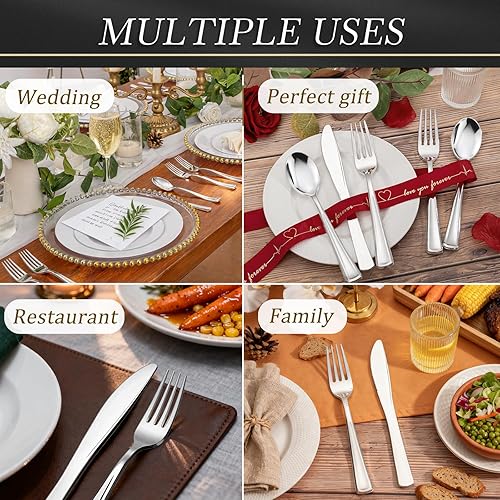 Vista 67 de WDF Cubiertos de plástico negro de 180 piezas, el juego de cubiertos de plástico incluye 60 tenedores, 60 cuchillos, 60 cucharas, cubiertos Negro