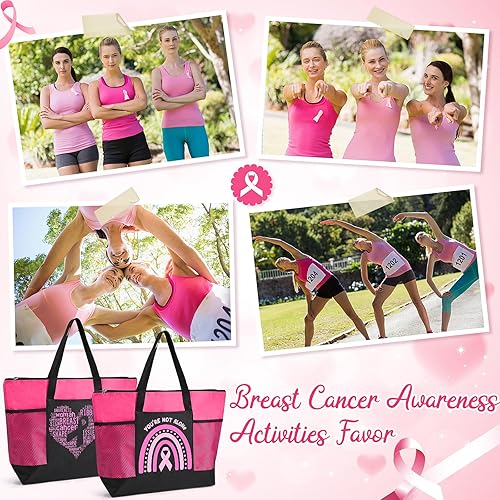 Miniatura 5 de Set de regalo de concientización sobre el cáncer de mama para mujeres, bolsas de mano con letrero de cinta rosa