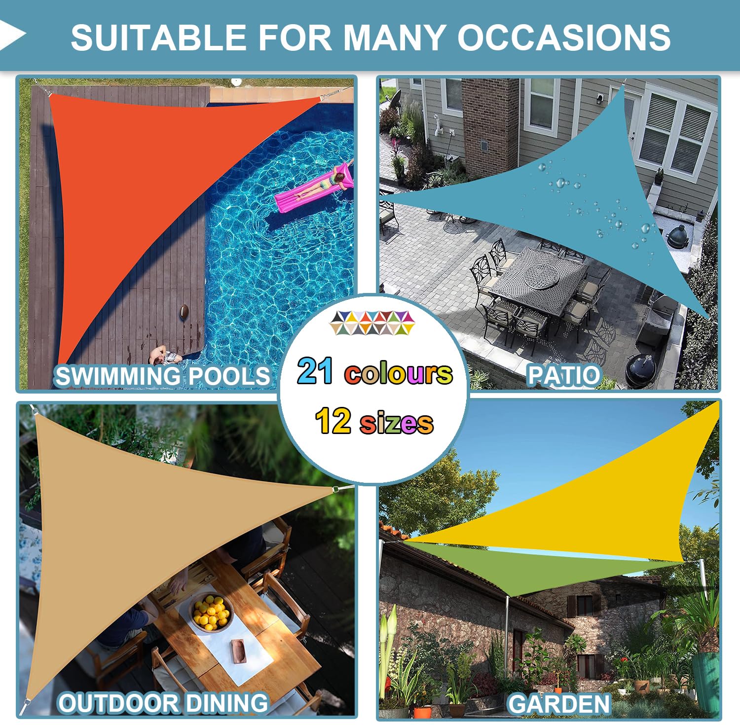 Sonnensegel Dreieckig Wasserdicht Sonnenschutz Wetterschutz Segel Baldachin 95% UV Schutz Premium Polyester Für Balkon Terrasse Garten (5x5x7.1m,Gelb)
