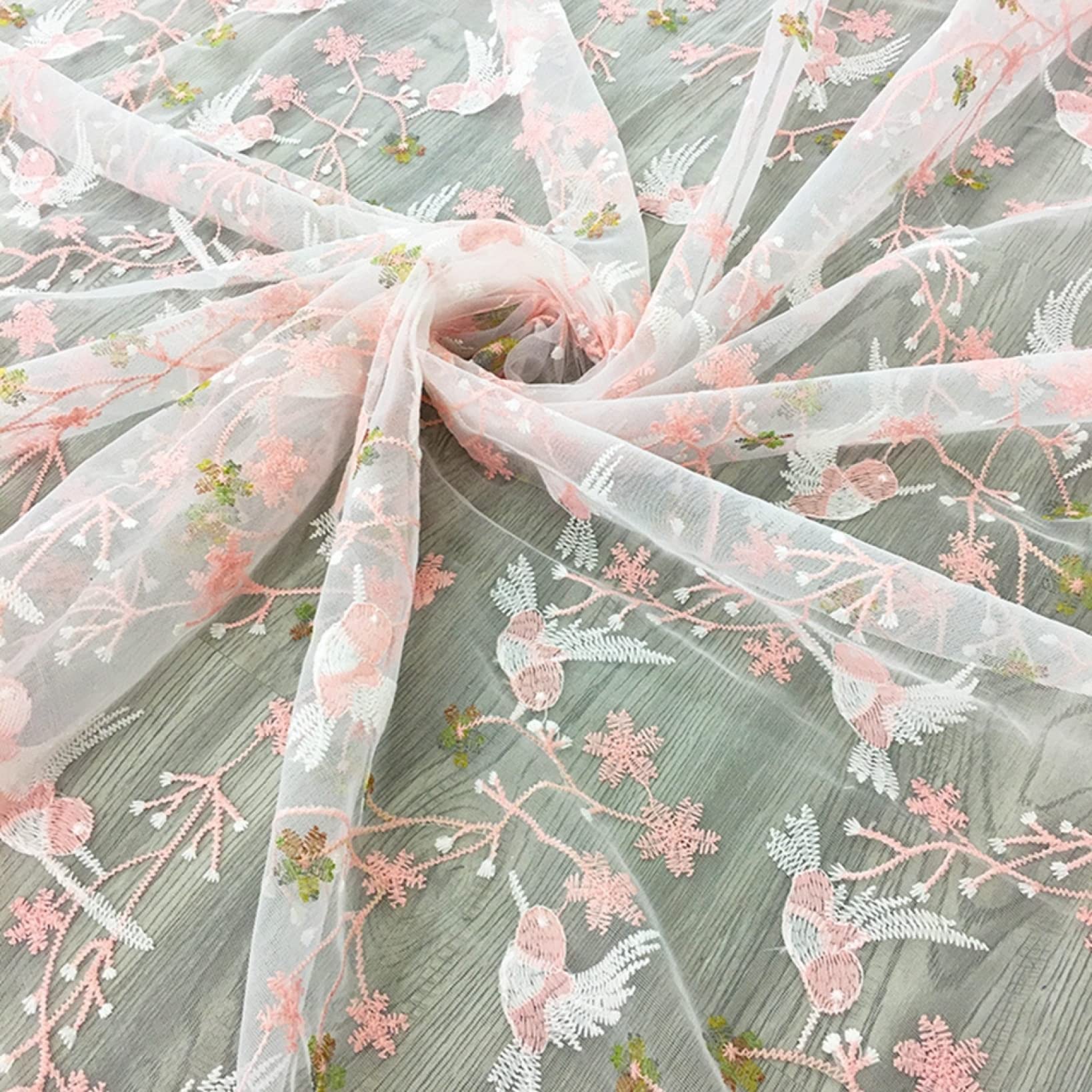 Rolka z tiulu 5 jardów organza tiul haftowany kwiat ptak koronkowa tkanina na dekoracyjną zasłonę sukienka szycie DIY rzemiosło dekoracja wnętrz(Red)