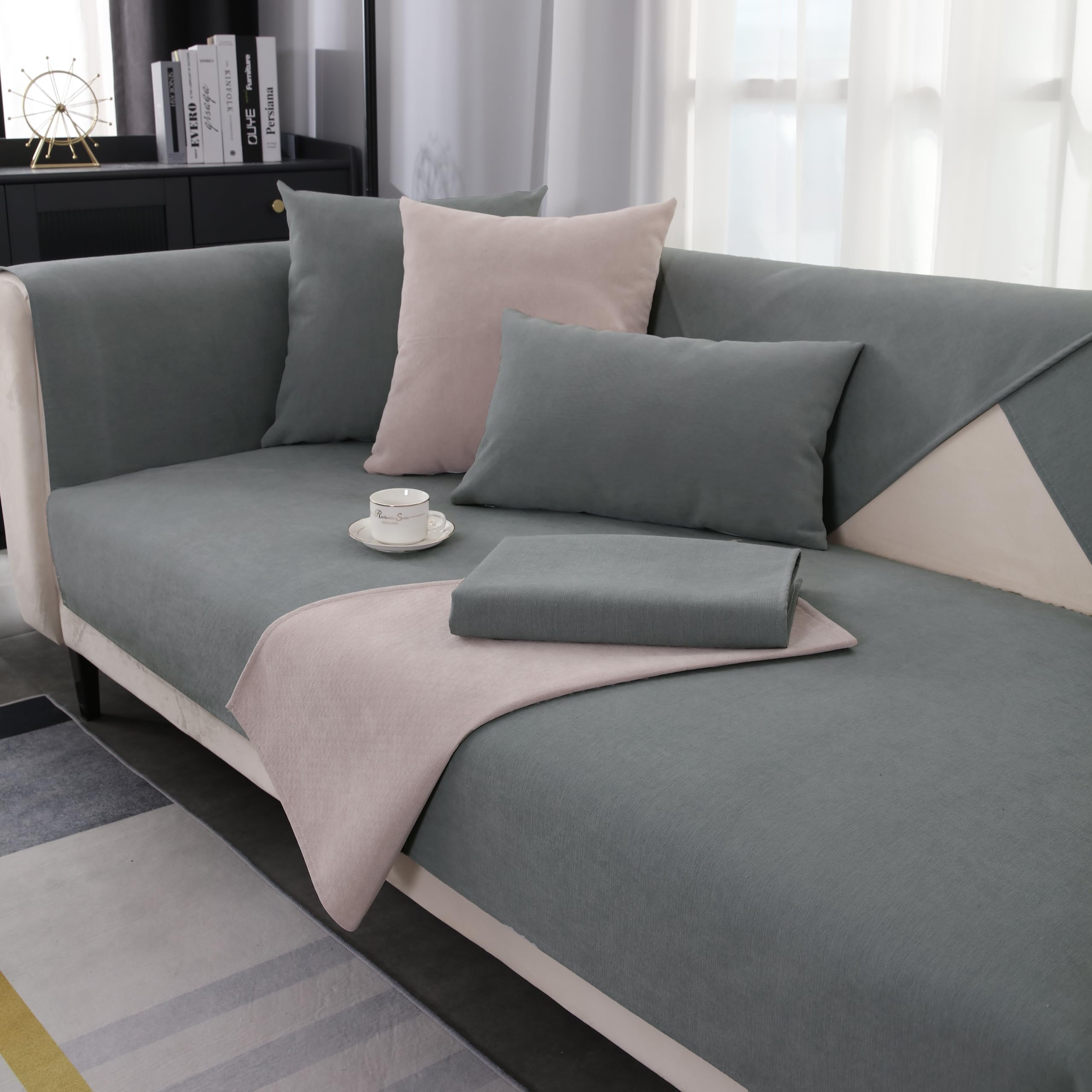 GRUYWC Chenille Sofabezug, Rutschfester Couch üBerzug, Hund Katze Sofaschoner, 1/2/3/4 Sitzer Sofa üBerwurf, füR U Form/L Form Sektionssofa