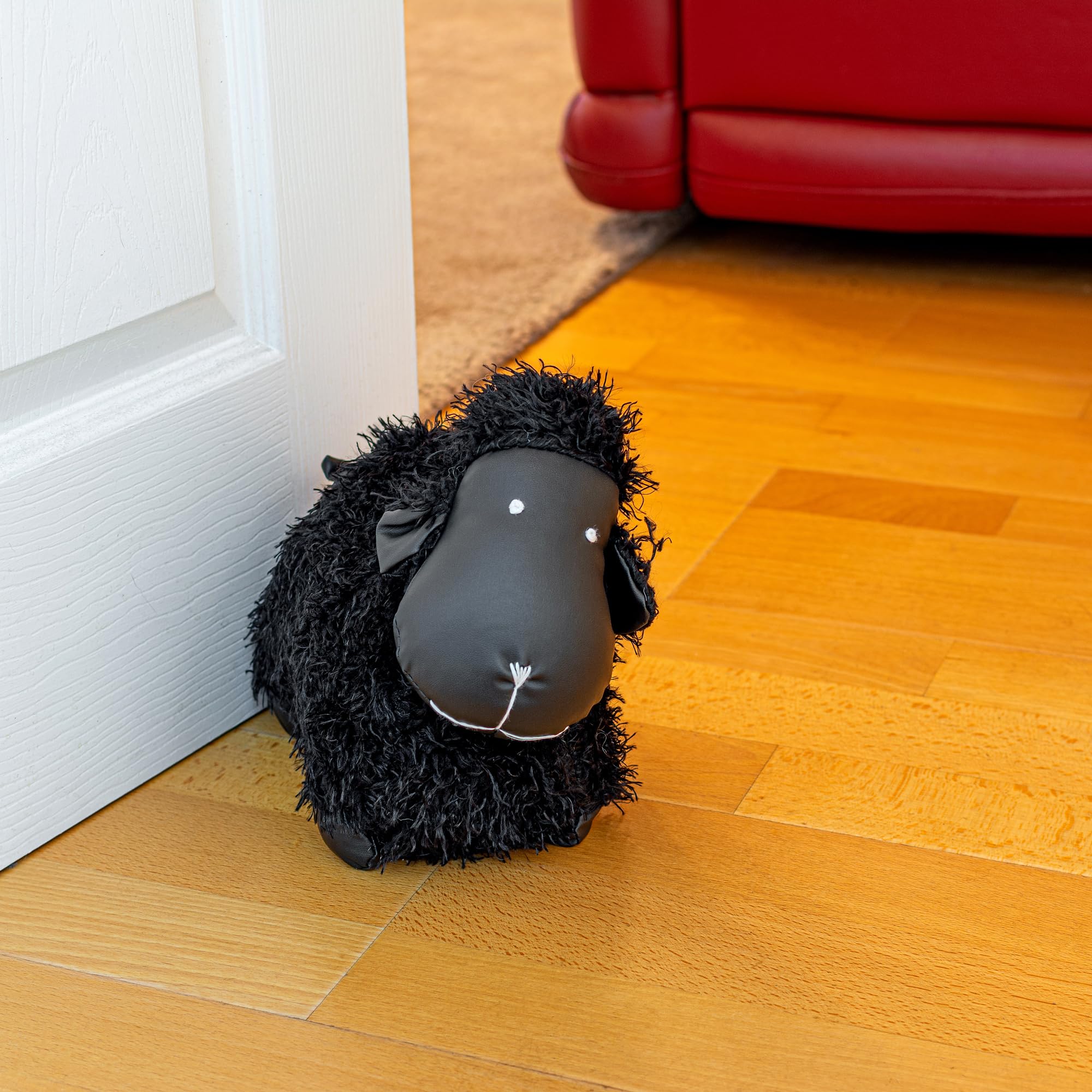 Design By Pepper Indoor Heavy Large Weighted Fabric Novelty Cute Pretty Animal Shaped Stopper Beanbag Stuffed Doorstops (Black Sheep)