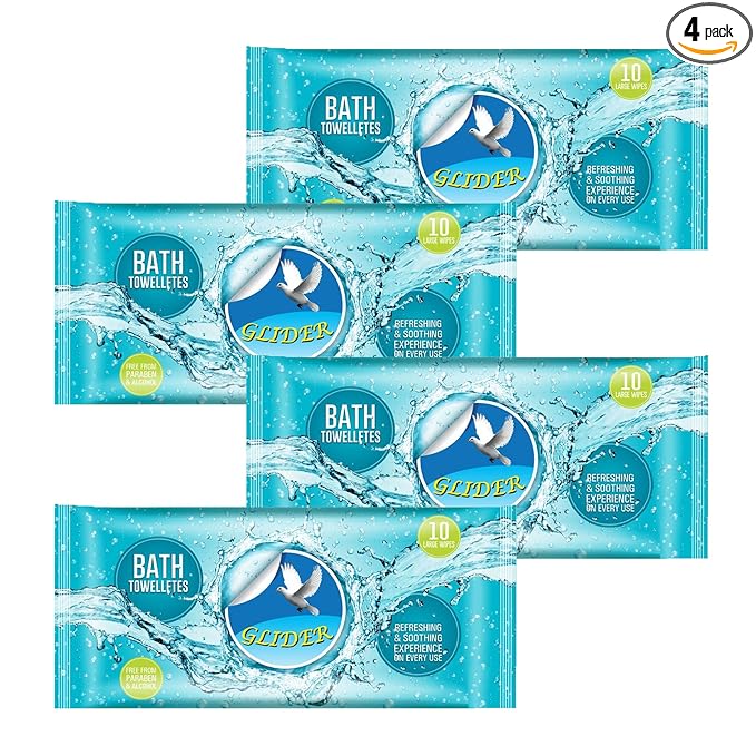 Glider Body Cleansing Wet Bed Bath Wipes for Adults – | Large, Rinse Free Body Cleansing Wipes | Aloe Vera & Vitamins | Cleanse & Protect (Pack of 4 (40 Count)) at Rs. 220