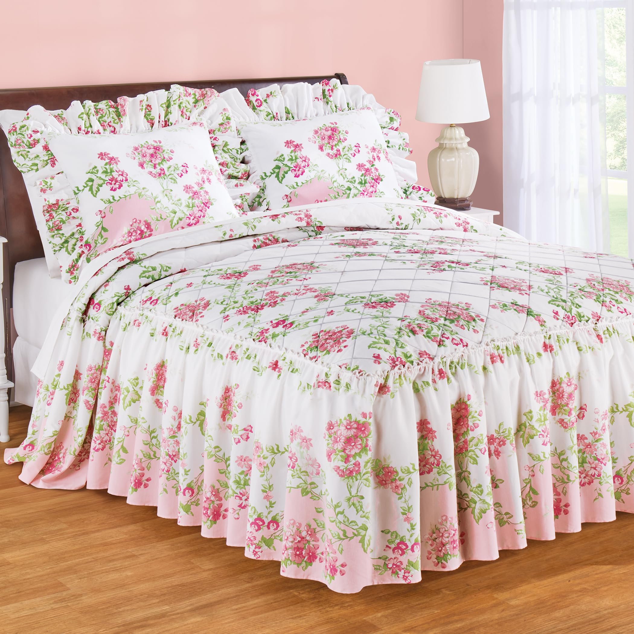 Collections Etc Floral Meadow Ruffled Edge Bedspread