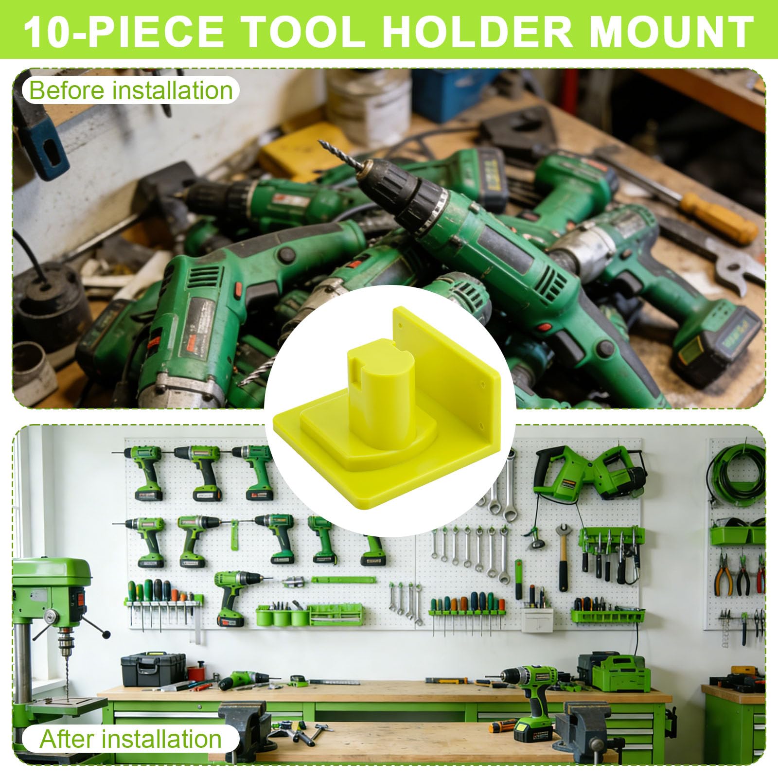 Lot de 10 supports à outils électriques pour Ryobi - Support mural durable avec 40 vis - Supports de rangement pratiques compatibles avec Ryobi 18 V