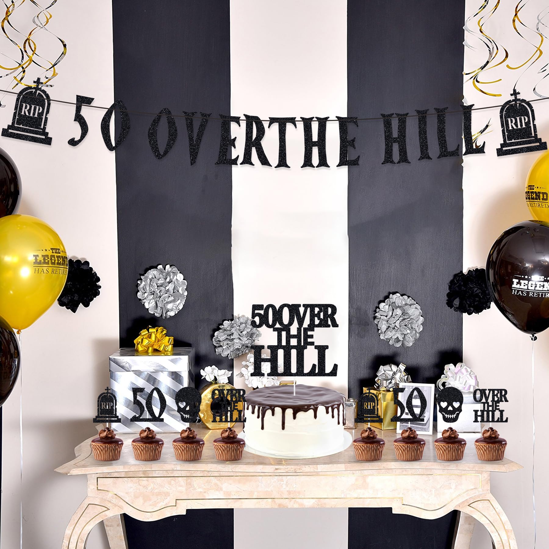 Amazon.com: Over The Hill 50th Birthday Decorations - Over The Hill Party  Supplies, Including Banner Cupcake Toppers, Funny 50th Birthday Decorations  Banner Kit for Women Men Anniversary Party Decor : Home \u0026, image size:1800x1800
