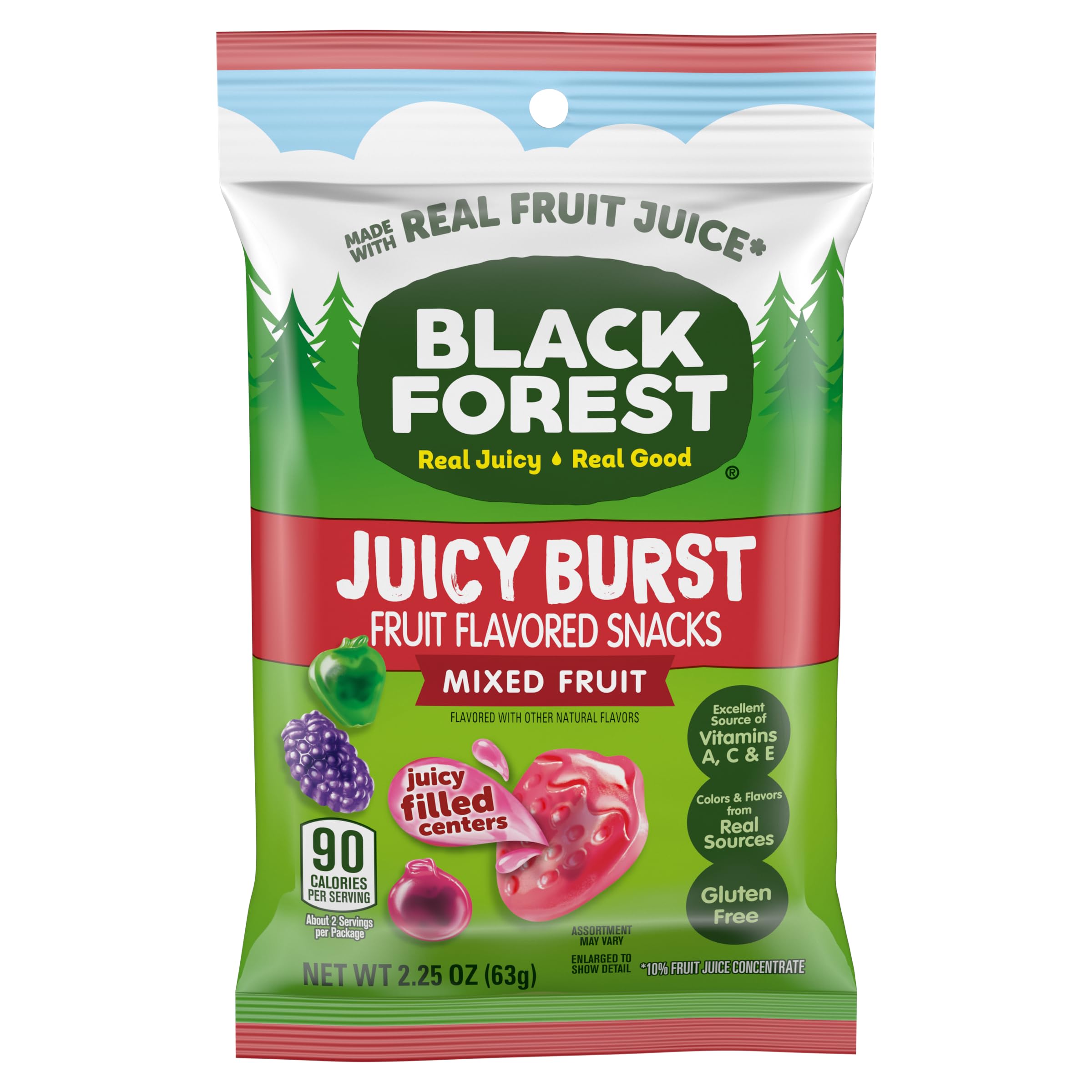 Juicy Burst Fruit Snacks, Mixed Fruit, 2.25 Ounce Pouches (Pack of 48)