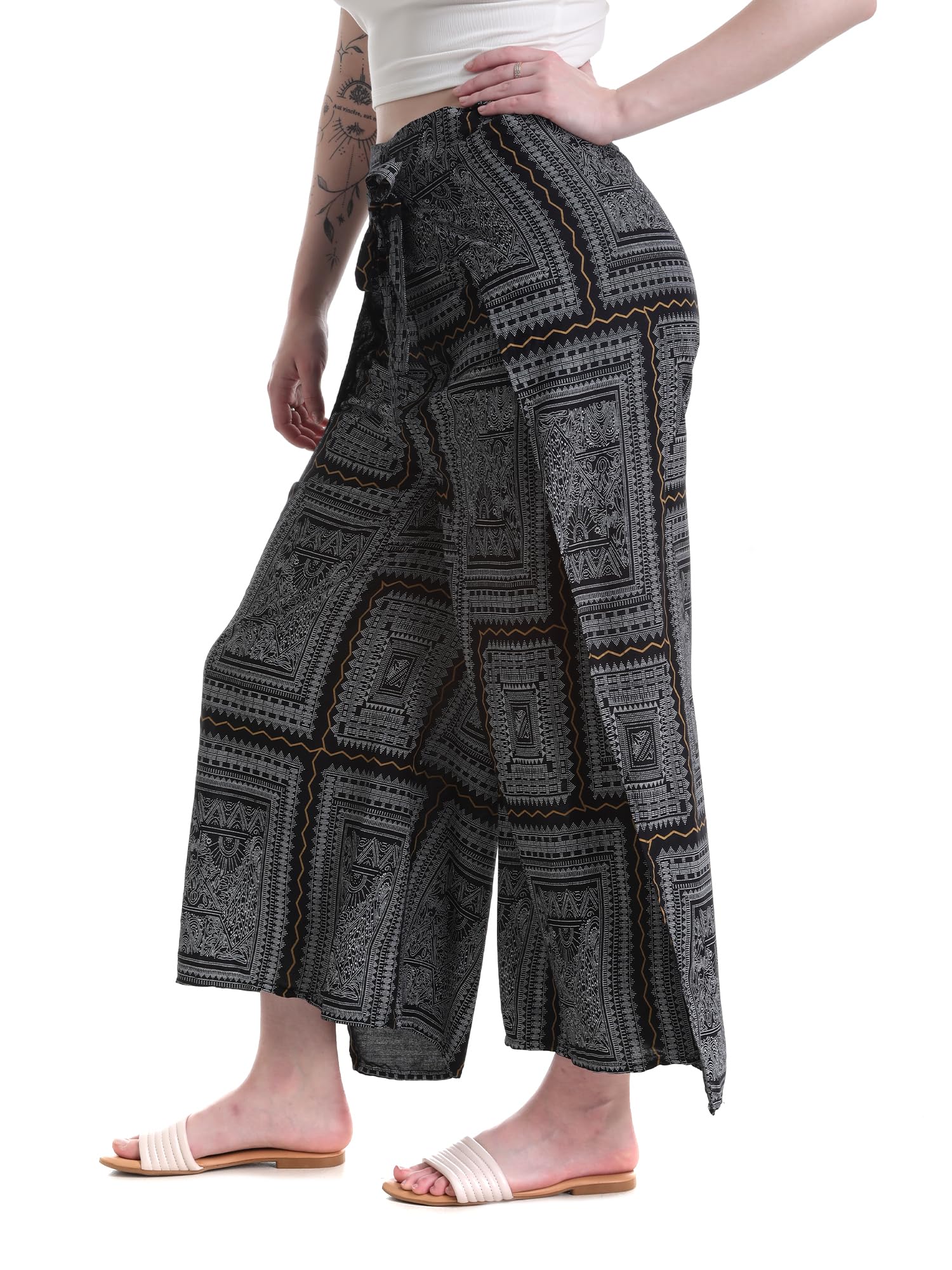 Lalaji Garments Women’s High-Rise Printed Pure Cotton Wrap-Around Palazzo Pants | Ankle-Length, Front & Back Ties, Non-Openable Sides, Free Size, Cotton Fabric-picture-22