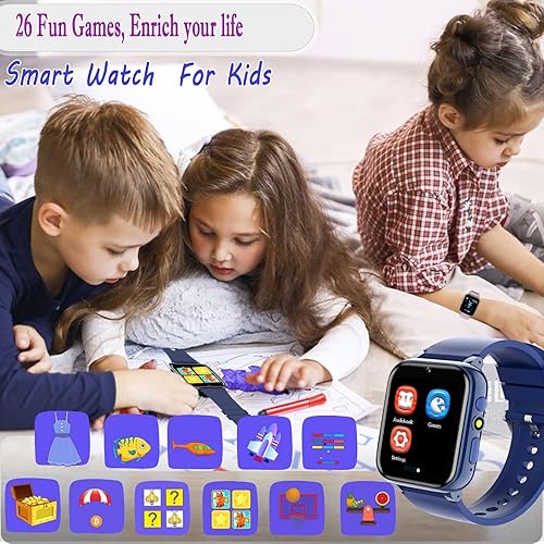 Miniatura 4 de iCHOMKE Reloj inteligente para niños, reloj inteligente para niñas y niños con 26 juegos, grabadora de video y reproductor, linterna de calendario
