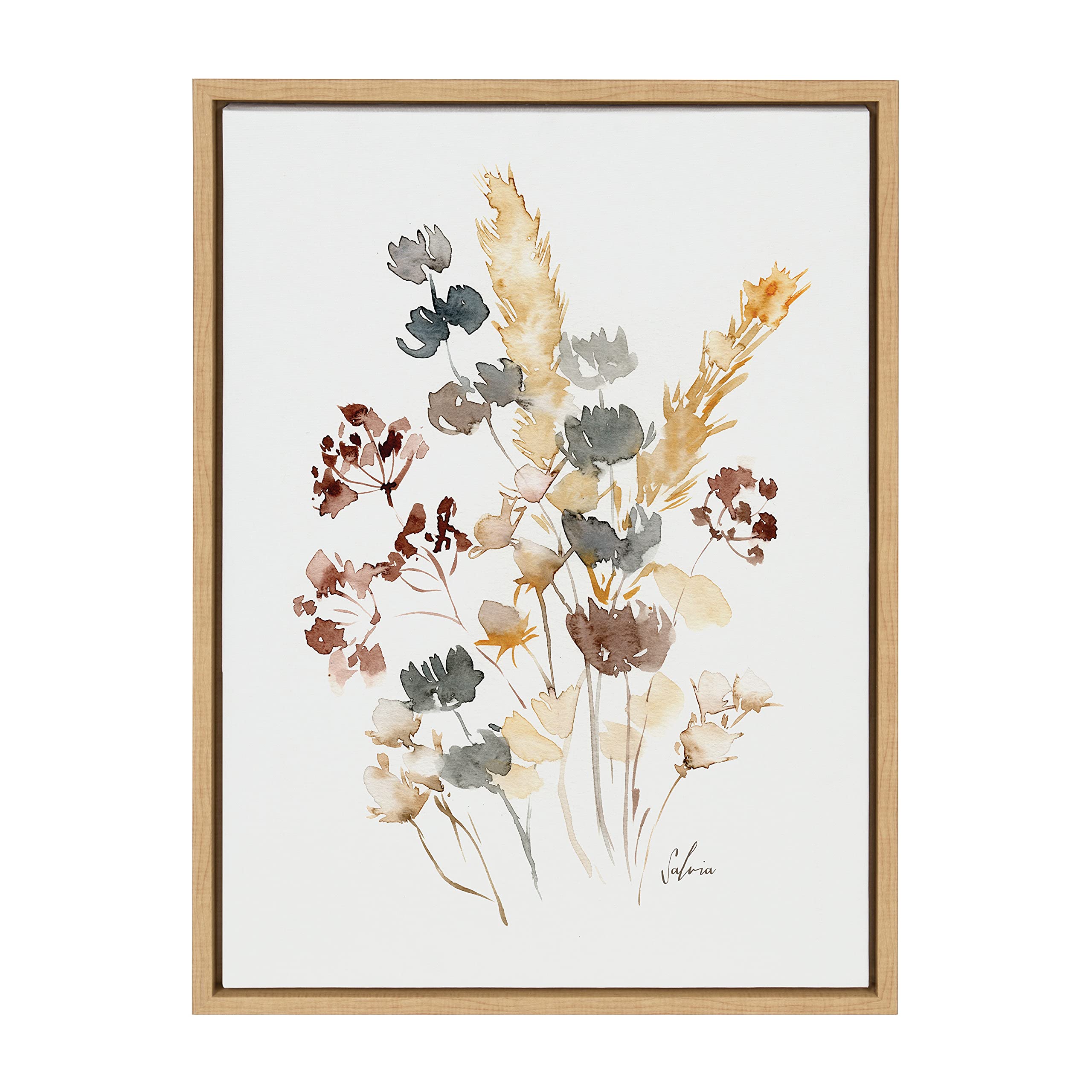 Kate and LaurelSylvie Wild Salvia Framed Canvas Wall Art by Sara Berrenson, 18x24 Natural, Wildflower Art for Wall