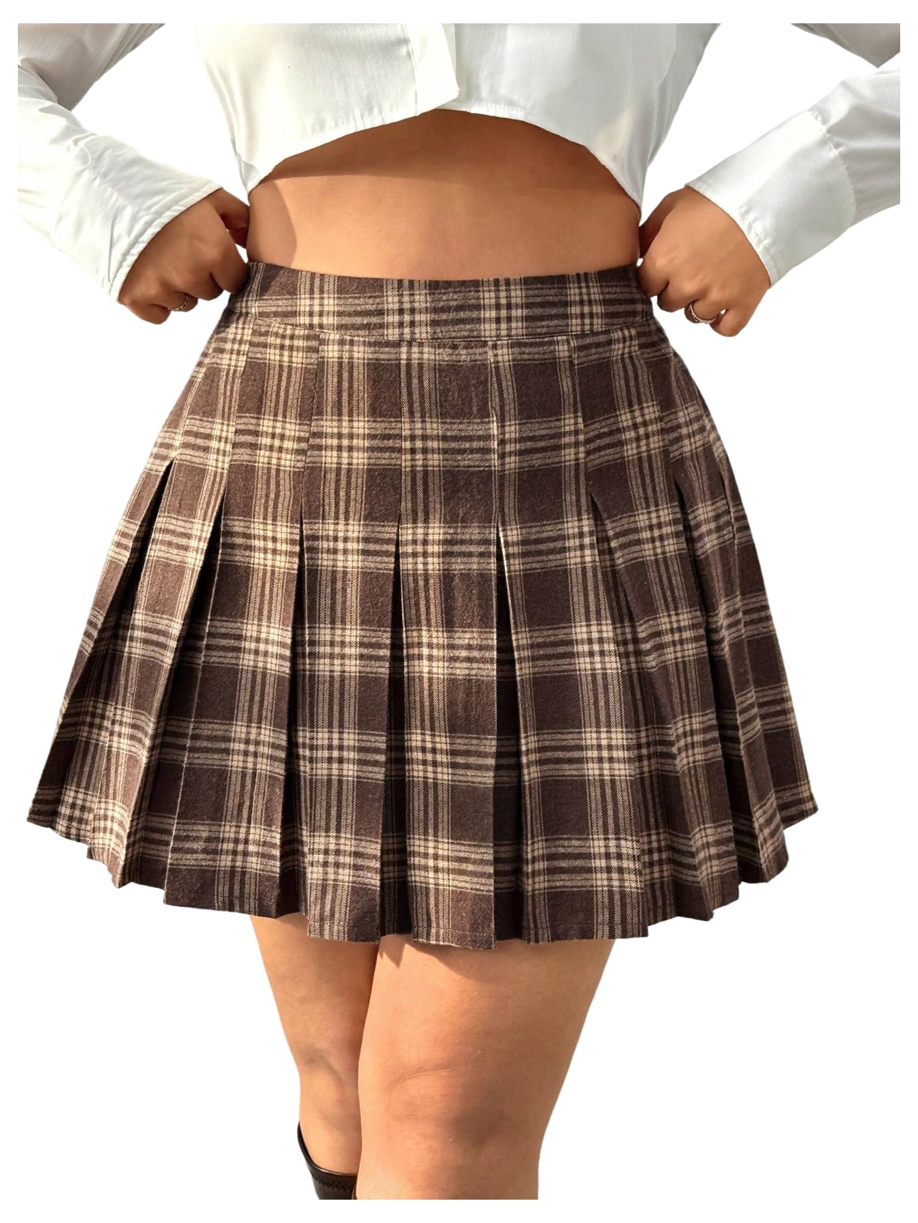 SweatyRocks Womens Plus Size Vintage Plaid Pleated Skirts Elastic High Waist A Line Skirt