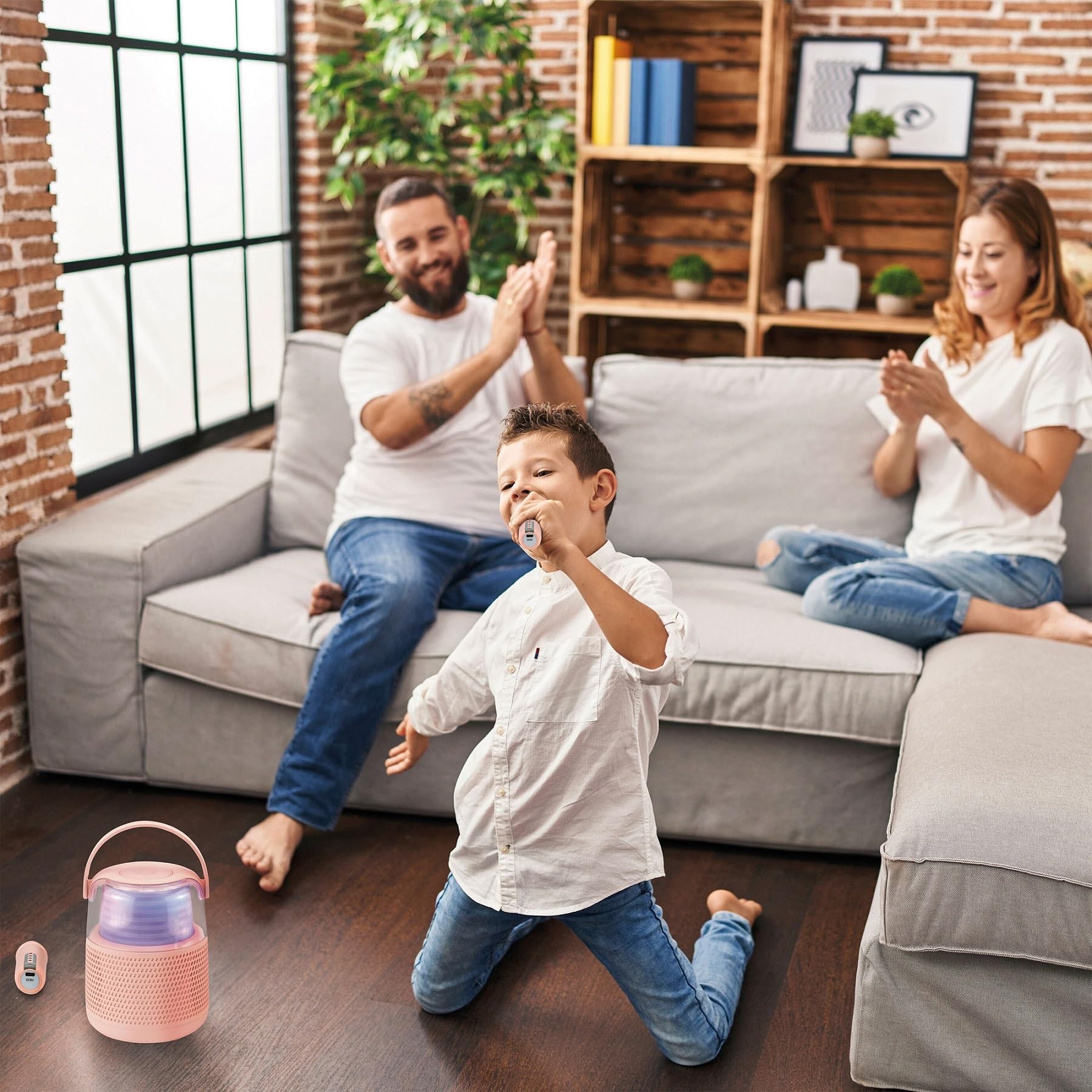Maginon KKS-2M Karaoke Maschine mit 2 Mikrofonen Kinder Bluetooth Karaoke-Anlage Wireless Lautsprecher mit LED Lichteffekten Karaoke-Party AUX (Pink)