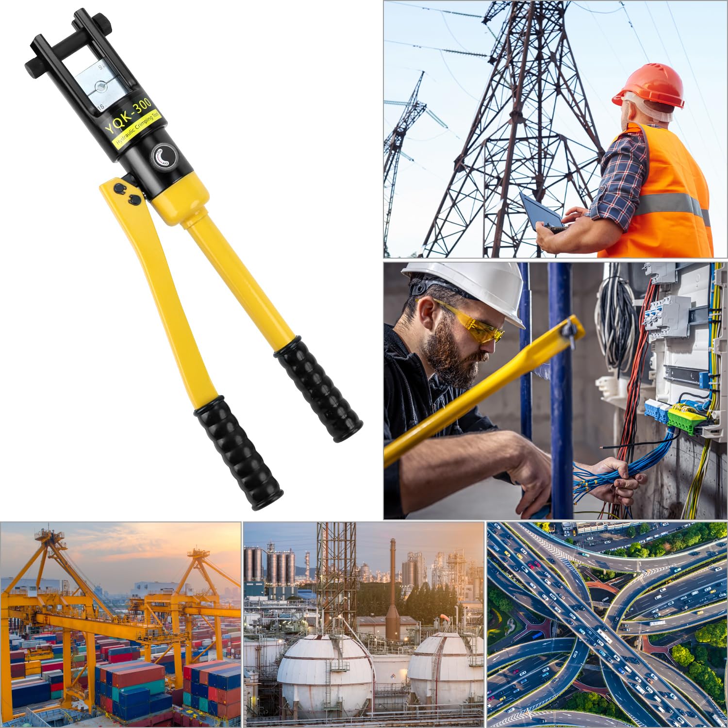 QWORK® pince à sertir hydraulique,16t coffret de outil de sertissage, avec 13 matrices de sertissage 8-300 mm²