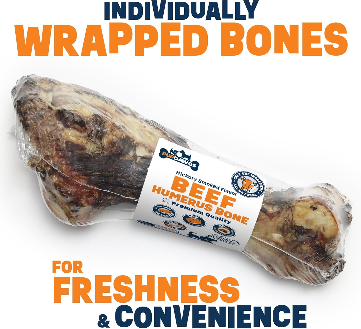 Dog-Bones for Aggressive Chewers | 11-13" Hickory Smoked Flavor Beef Humerus Bone | Large Dog Bone Treats | All Natural, Made in USA (Single Bone)