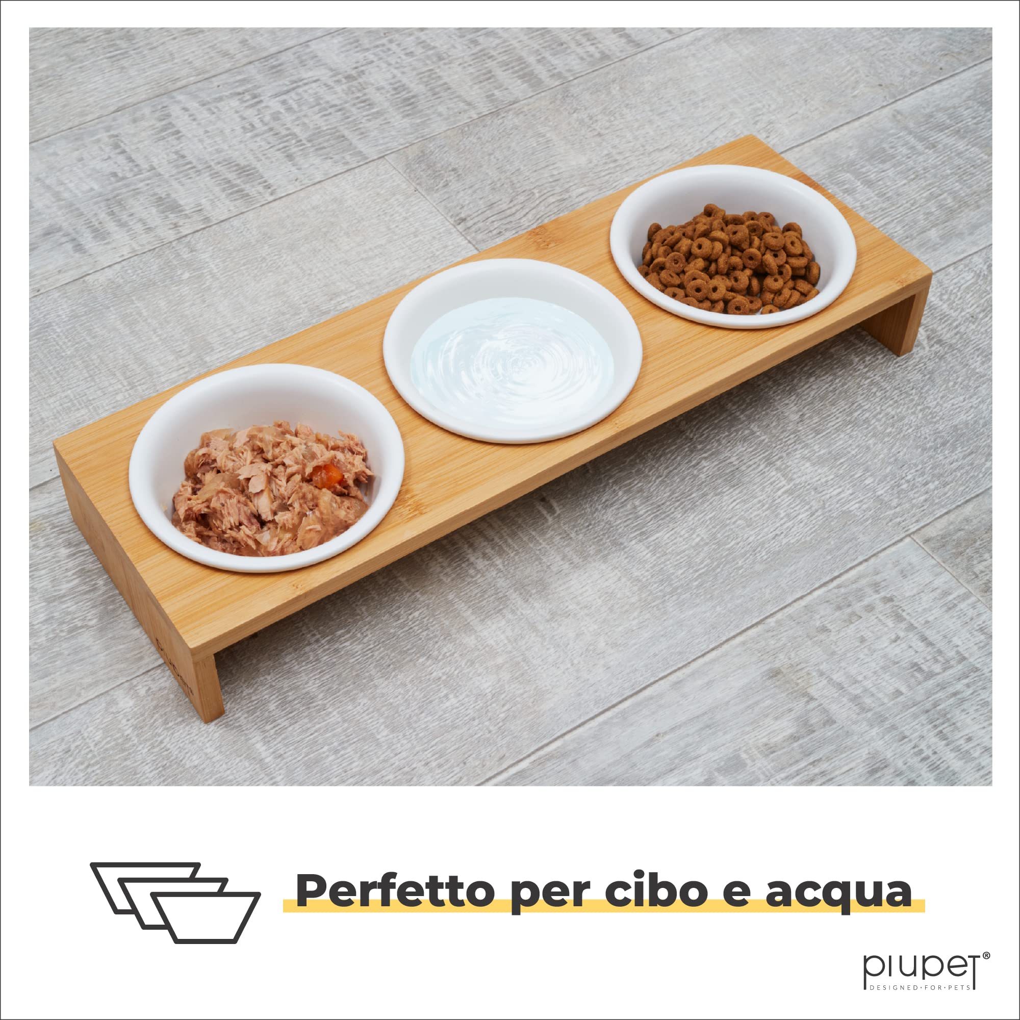 PiuPet® 3er Ciotola per Gatti I 250ml I Lavabile in lavastoviglie I Ciotole per Gatti Rialzate I Ciotole Ceramica I Ciotola per Cani Piccoli I Cestello con 3 ciotole