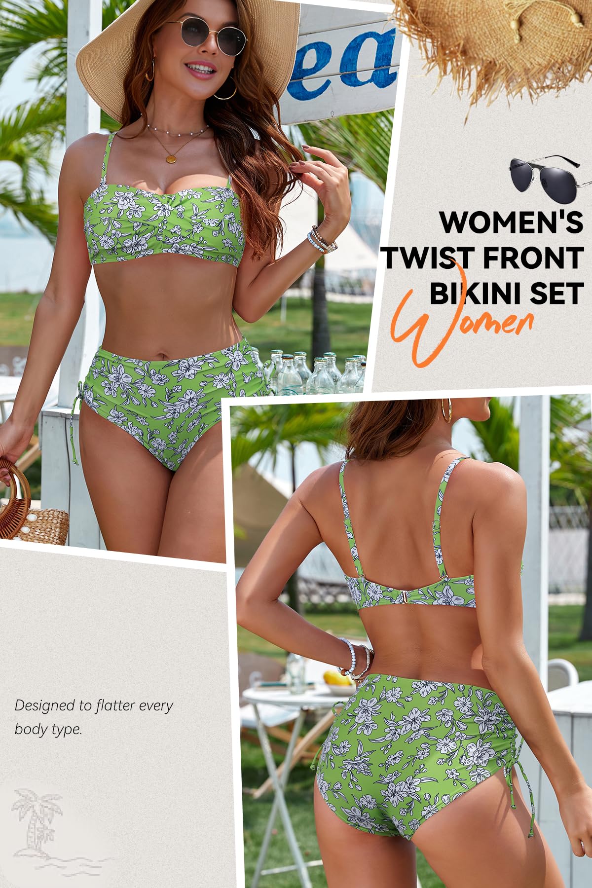 SHEKINI Bandeau bikini damskie, push up, seksowny kostium kąpielowy, dwuczęściowy, ze sznurowaniem, bikini z nadrukiem, elegancki strój kąpielowy