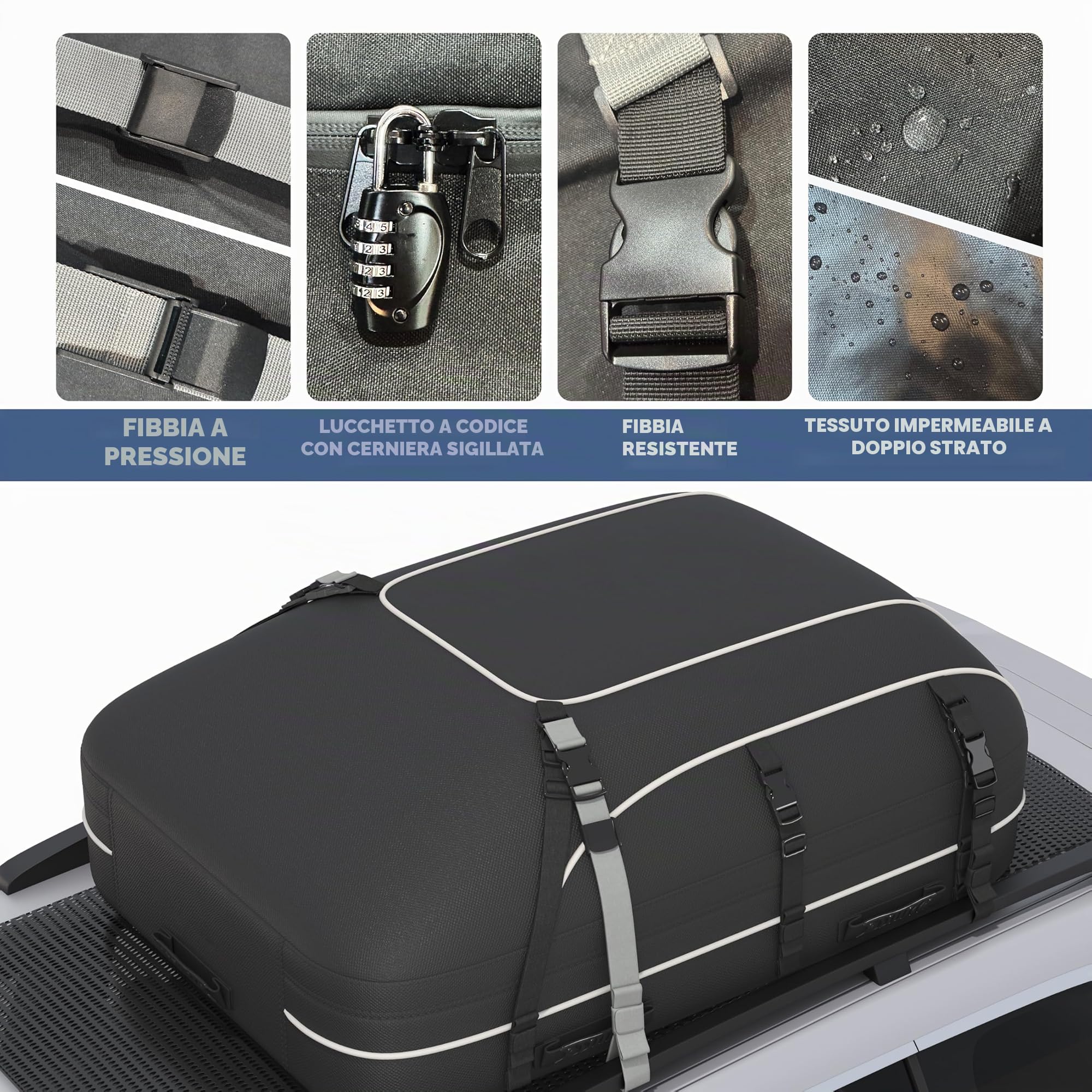 WORKKOOL Borsa da tetto impermeabile con tappetino antiscivolo e blocco, portaoggetti universale per SUV, station wagon, pieghevole, 111,8 x 86,4 x 43,2 cm