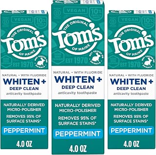 Tom's of Maine Whiten Plus Deep Clean Whitening Toothpaste - Natural, Enamel-Safe, No Sensitivity, Peppermint, 4oz Pack of 3