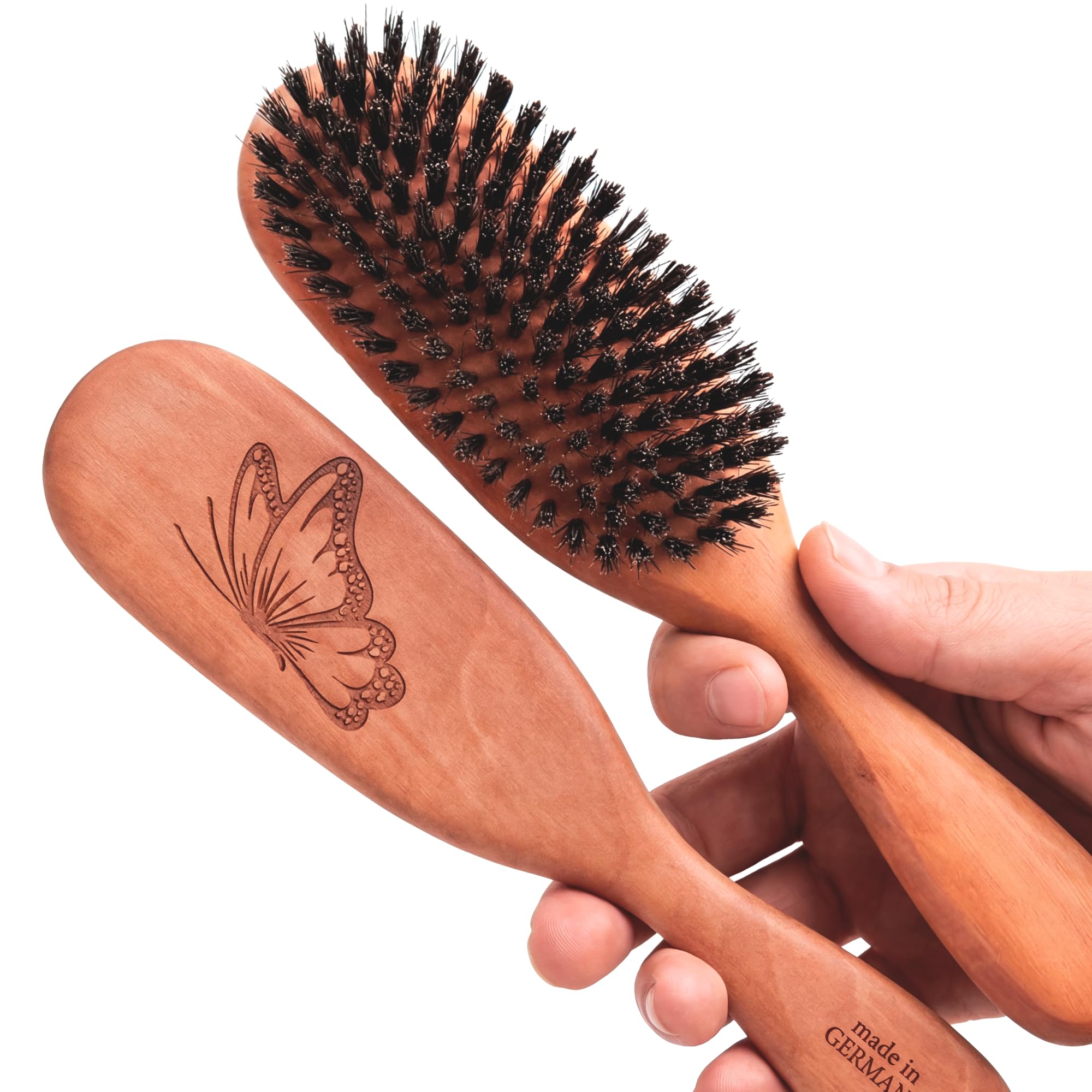 100% Wild Boar Bristle Hairbrush for Natural Healthy Hair, The Tibet brush, Medium Soft Bristles, Pear Wood Handle, for Fine or Thinning Hair, for