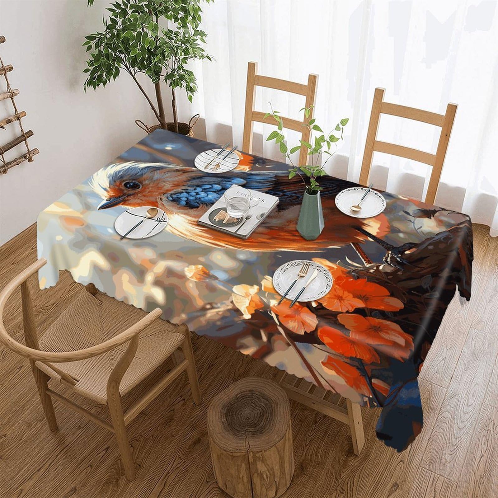 FekiLoot Flowers and Birds Tablecloths for Rectangle Tables Wipeable Spillproof Polyester Table Cloth Wrinkle Free Farmhouse Dining Tables Cover Elegant Vintage Decor Tablecover