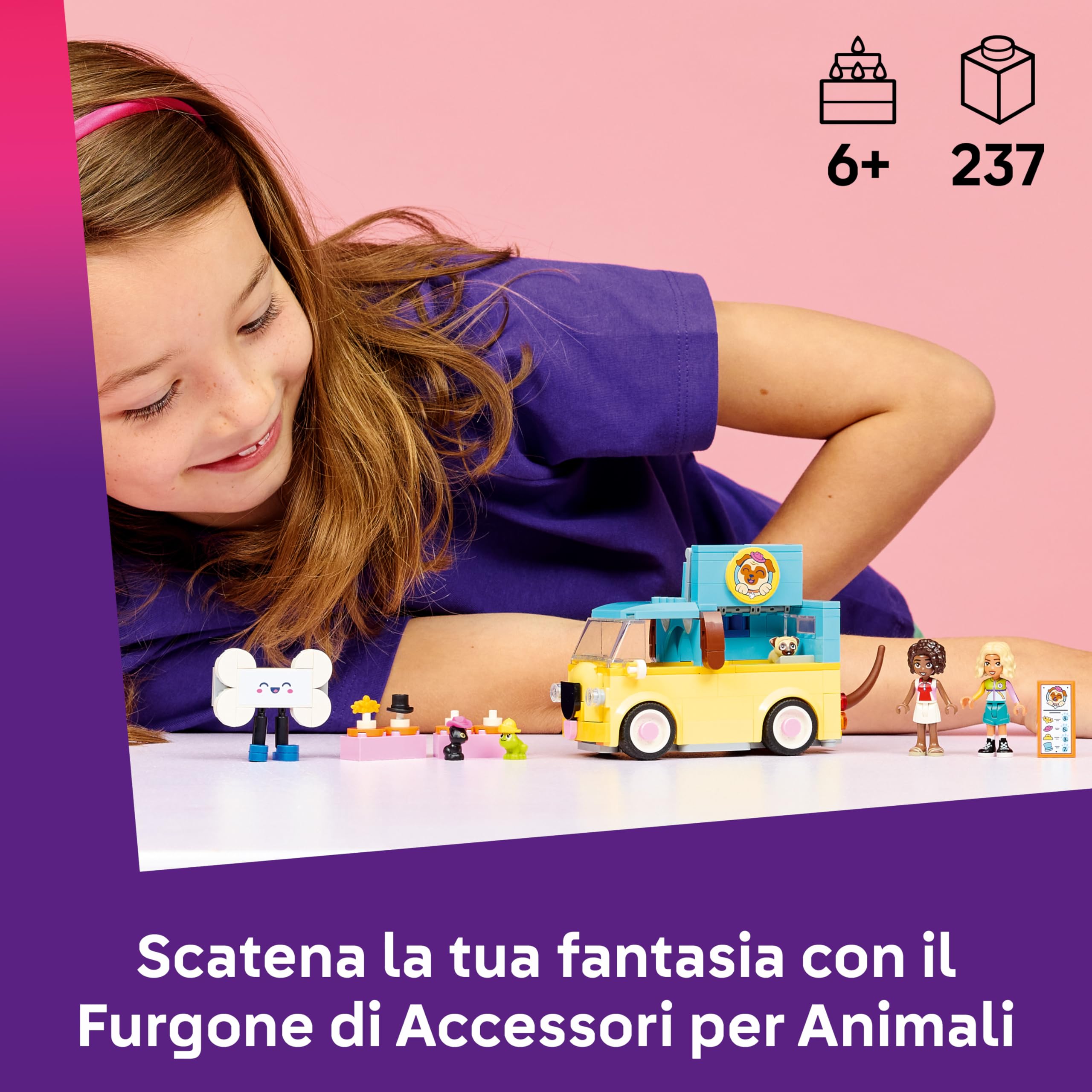 LEGO Friends Furgone di Accessori per Animali Giocattolo - Set con Veicolo, 2 Mini Bamboline e Figure di Cane, Gatto e Rana - Idea Regalo di Compleanno per Bambine da 6 Anni in su - 42678