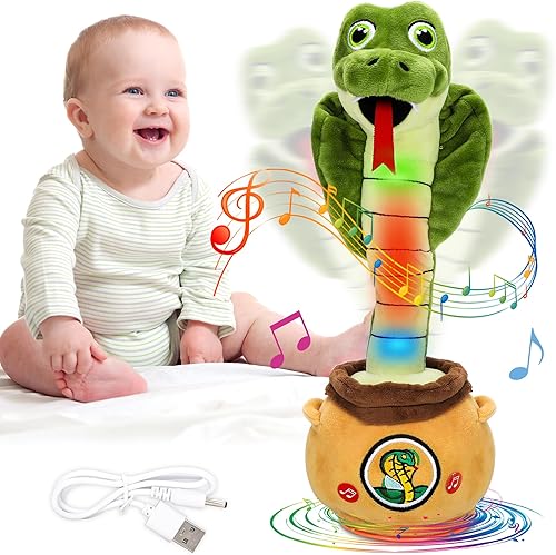 Juguete de serpiente cobra bailando, carga USB Serpiente de cobra brillante que habla imitando juguete, repite lo que dices, cantando, decoración