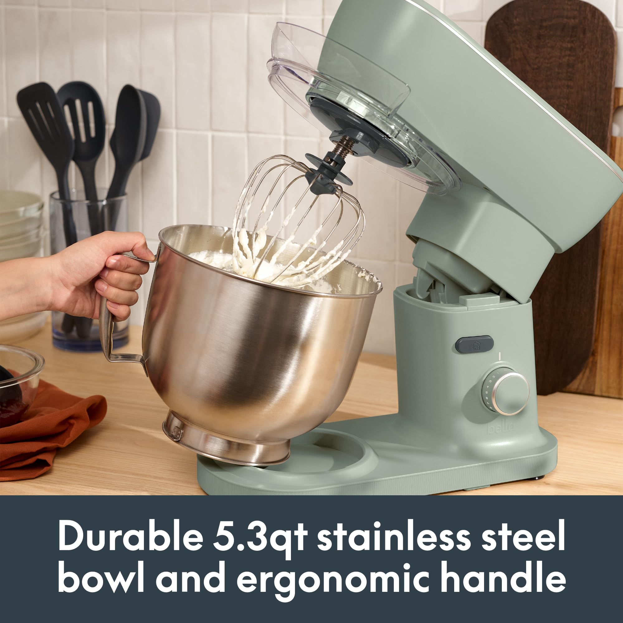 bella STIR 5.3Qt Tilt-Head Stand Mixer, 12-Speed Countertop Mixer, Aloe view 7