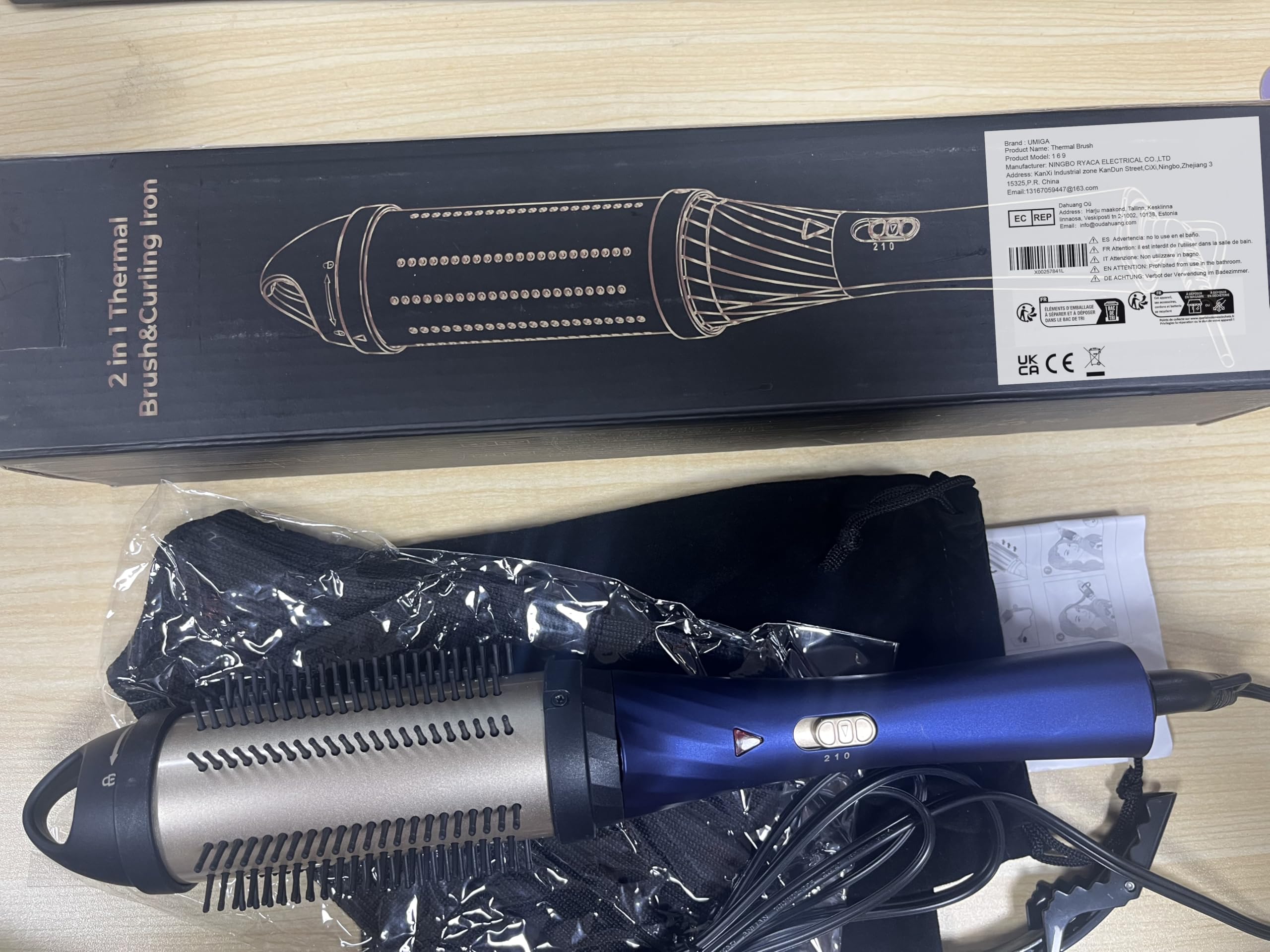 Cepillo redondo de 38 mm, cepillo térmico, cepillo térmico 150 – 180 ℃, cepillo de peinado 3 en 1 con cepillo rizado, cepillo caliente, combo. Cepillo térmico profesional inalámbrico para viajes