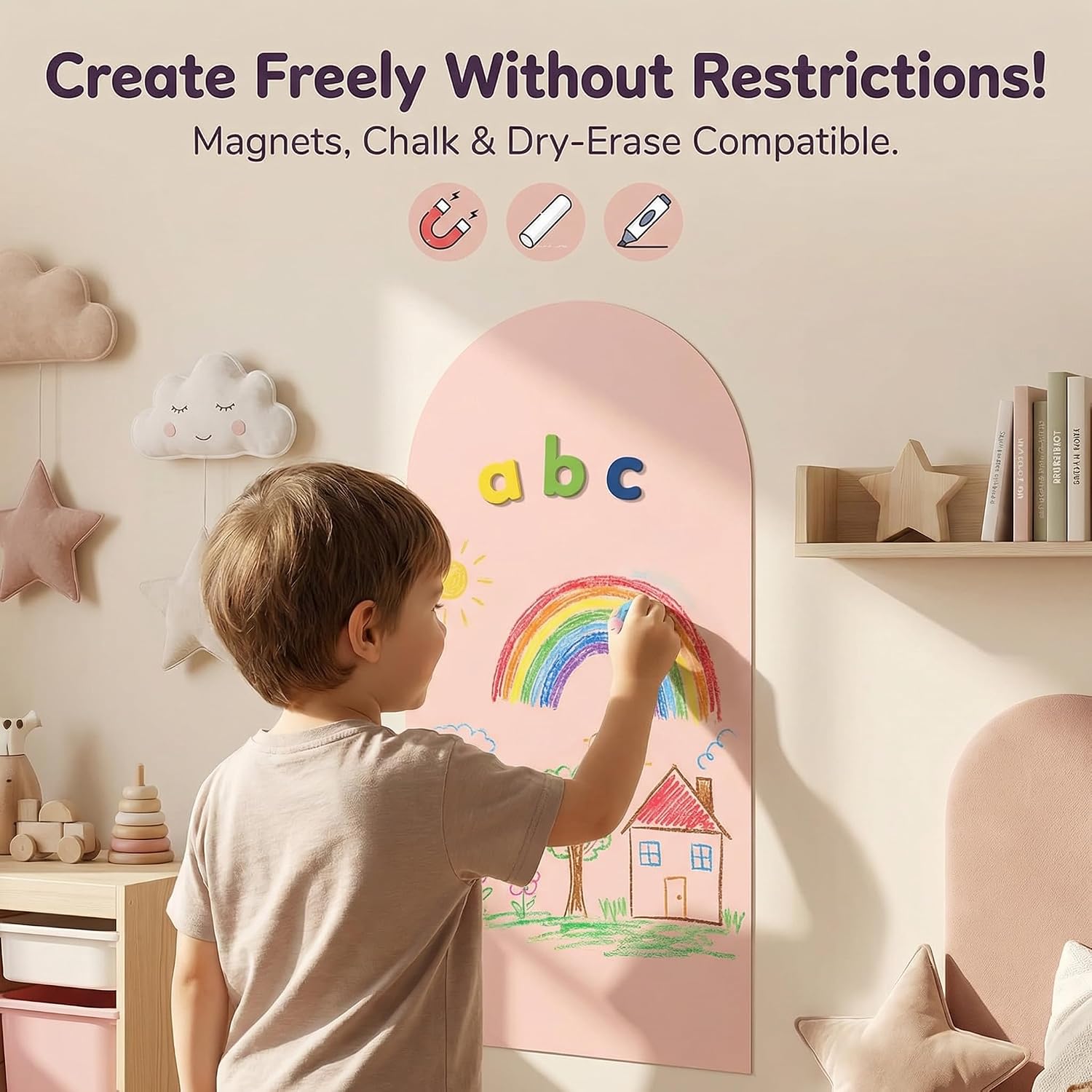 Arch Magnetic Wall Decal - 40" x 18" Matte Chalkboard Sticker for Playroom, Home & Classroom-Pink