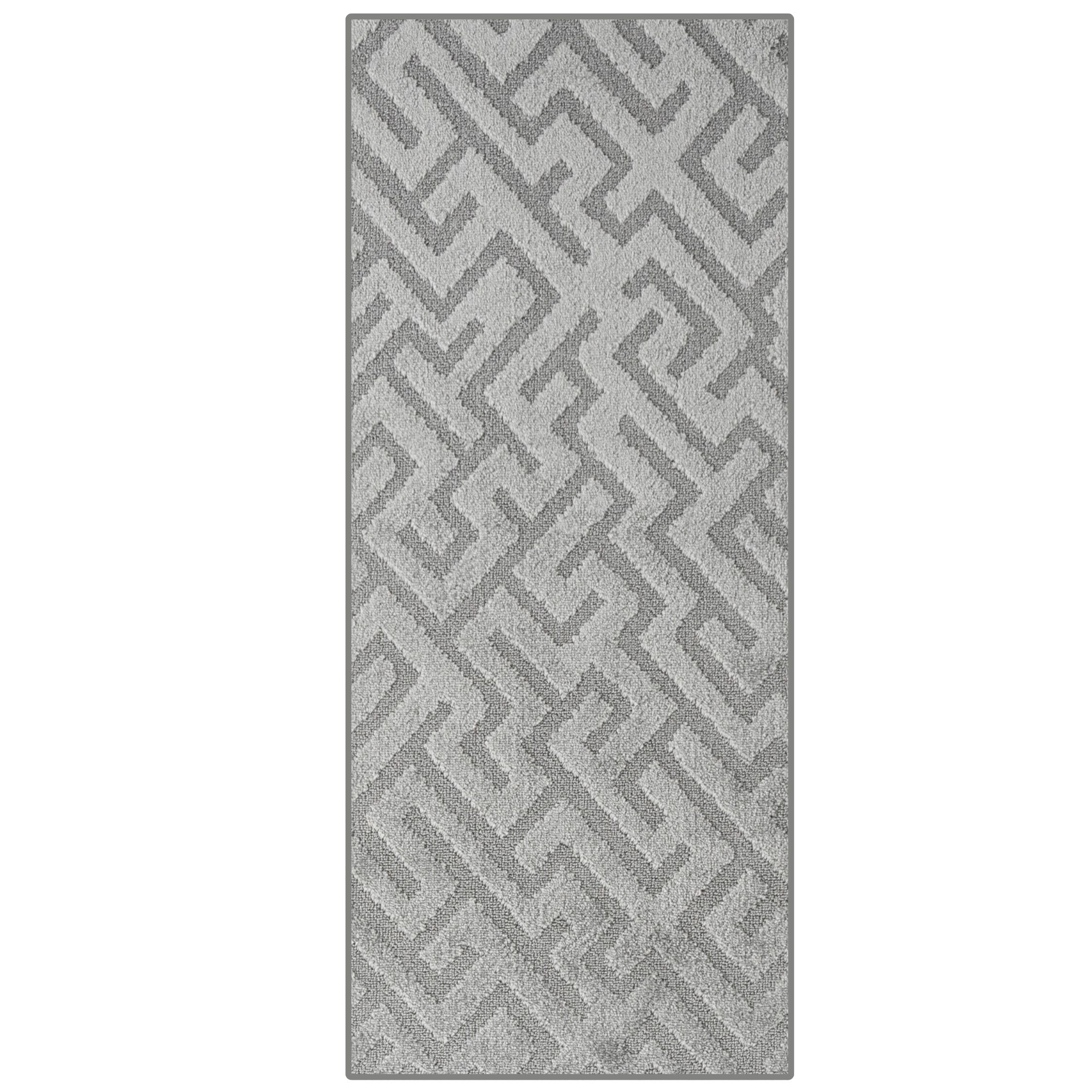 REMNAZ HOME DECOR 10ft Custom Cut Runner Rug for Narrow Hallways Kitchens - Deco Grey | Non-Slip | Washable & Edge Bound