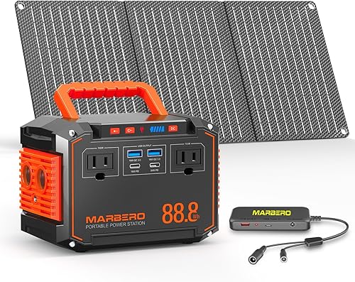 MARBERO Estación de energía portátil de 88.8 Wh con panel solar de 30 W, 150 W de pico para camping, generador solar con salida de CA (2 x CA, 2 USB
