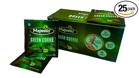 Majestic Green Coffee - for weight loose, without Milk & Suger - 25 Sachets (Pack of 1)