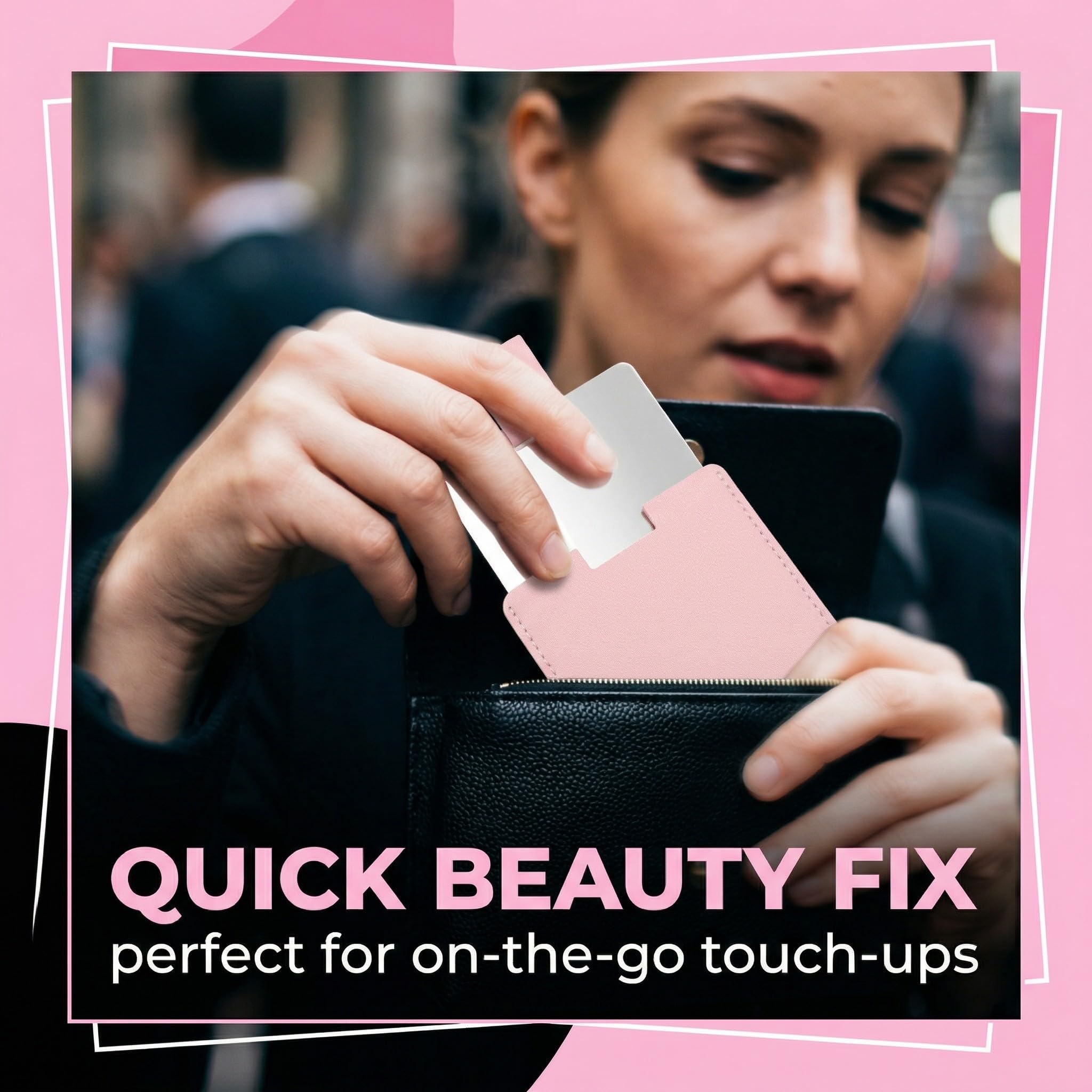 5 Pezzi Specchio Portatile In Acciaio Inossidabile Lucido, Con Custodia Protettiva In Pelle Pu, Ultra Sottile E Resistente 9,5 X 6,3 Cm, Unisex
