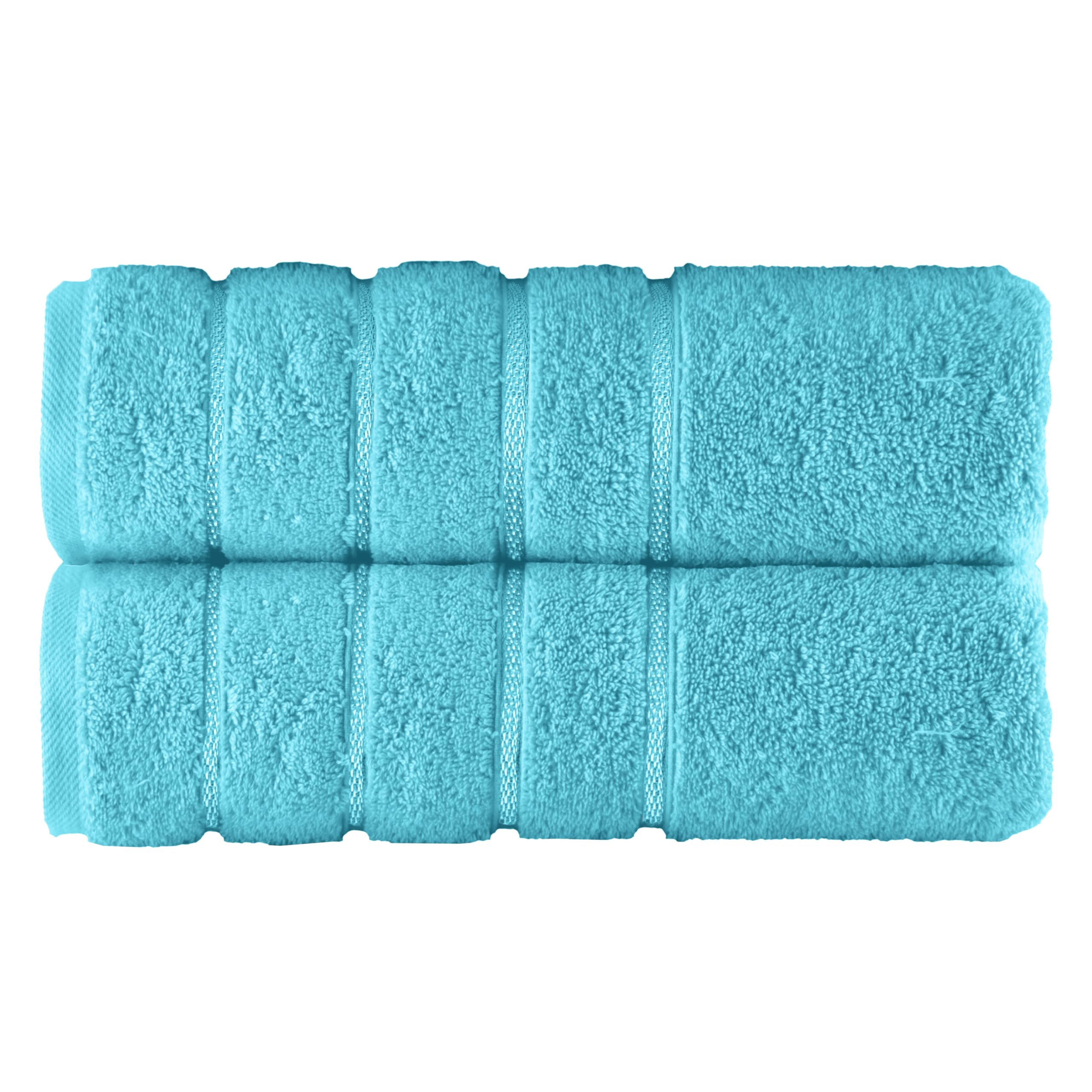 Elegant Comfort 100% Turkish Cotton 4 Lines Viscose Stripe Luxury 2 Pack Bath Towel Set 27 x 54 Inch - Super Soft and Highly Absorbent Premium Hotel Spa Quality Towels for Bathroom Use, Aqua
