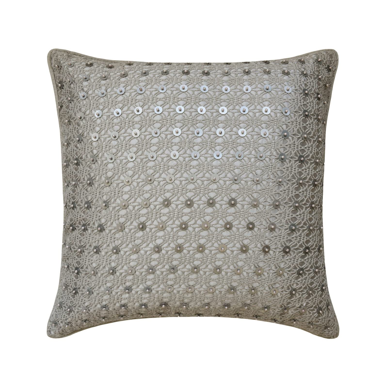 The HomeCentric Decorative Silver Sofa Cushion Covers, Pack of 2, 35x35 cm (14"x14") Silk Zippered Cushion Covers, Cushion Covers with Lace & Sequins & Embroidered, Abstract ed, Modern - Vanilla Face