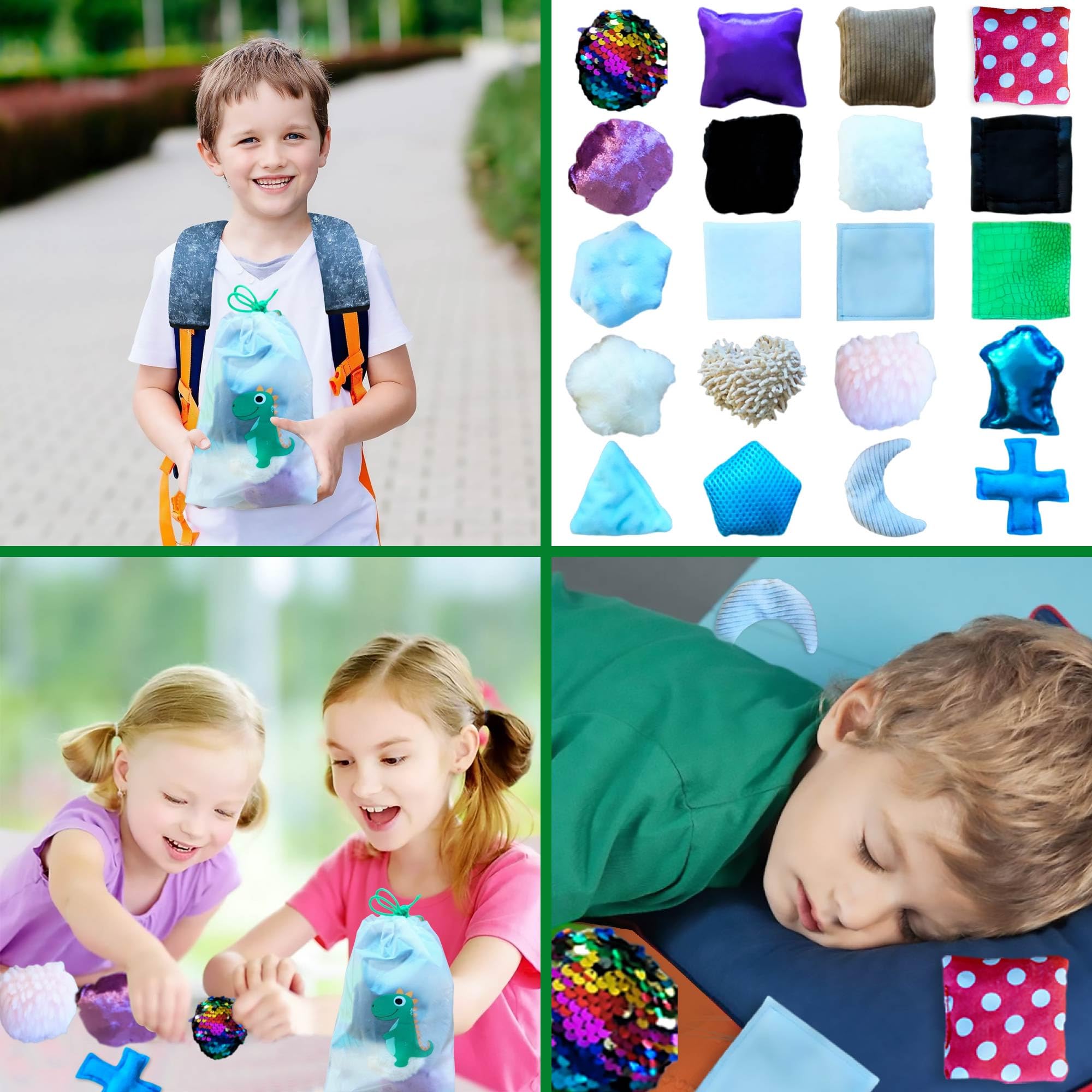 SENSORY4U Sensory Tiles Bag - 20 Textured Kids Sensory Toys for Tactile Exploration, Fine Motor Skills - Montessori Learning Kit for Autism, ADHD, and Special Needs - Soft Touch Bean Bag Tiles - Image 4