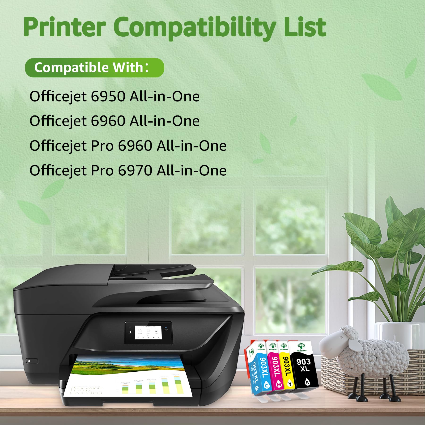 GREENSKY Cartucce 903 XL Compatibile cartuccie per HP 903 XL Multipack 903XL Cartucce per HP Officejet 6950 6960 Officejet Pro 6960 6970 All-in-One Stampante (Nero, Ciano, Giallo, Magenta, 4-Pack)