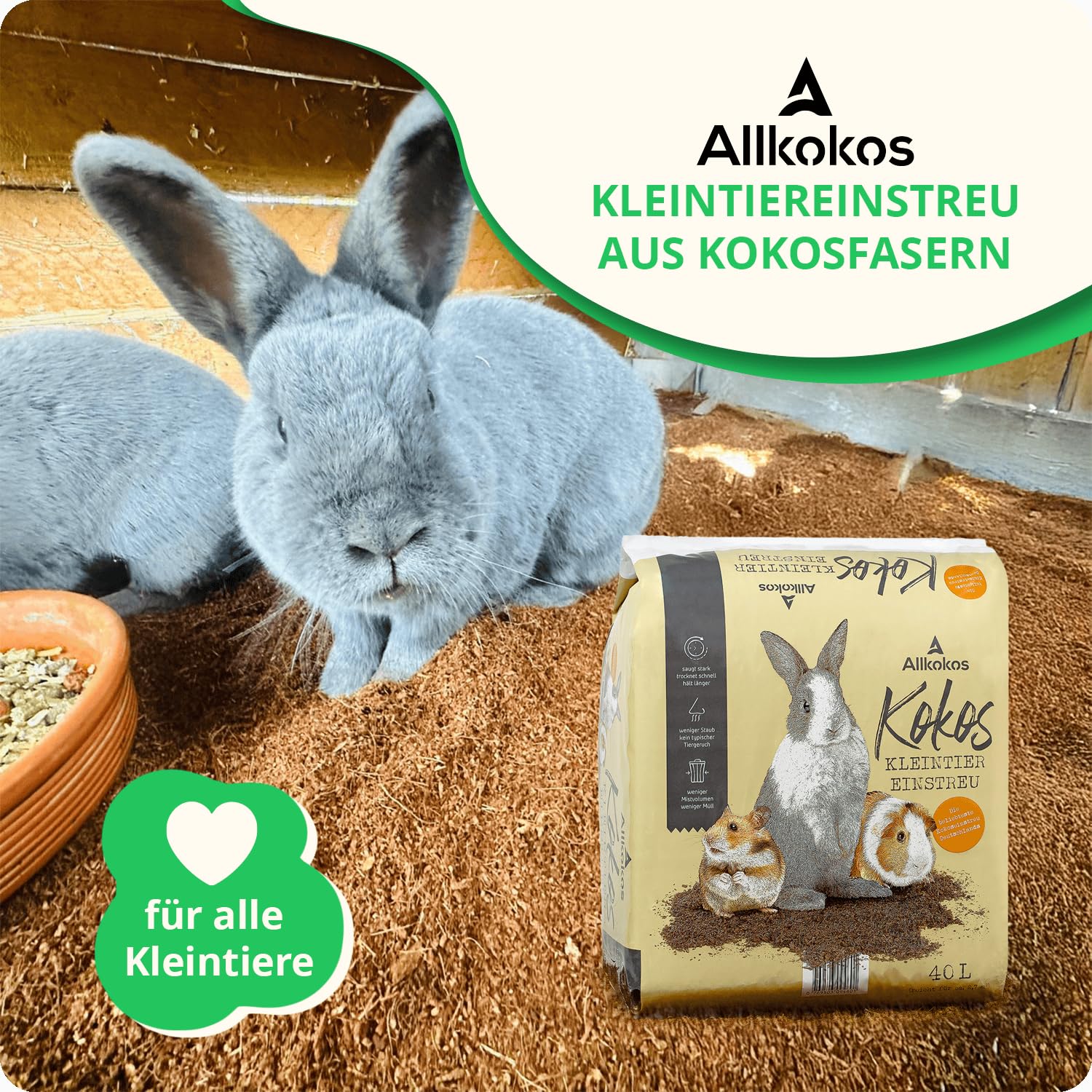 Einstreu aus 100% Kokosfasern – Kleintiereinstreu staubfrei, geruchsbindend und sanft zu Pfoten – perfekt als Streu für Hamster, Kaninchen, Meerschweinchen UVM. (1x40 Liter)
